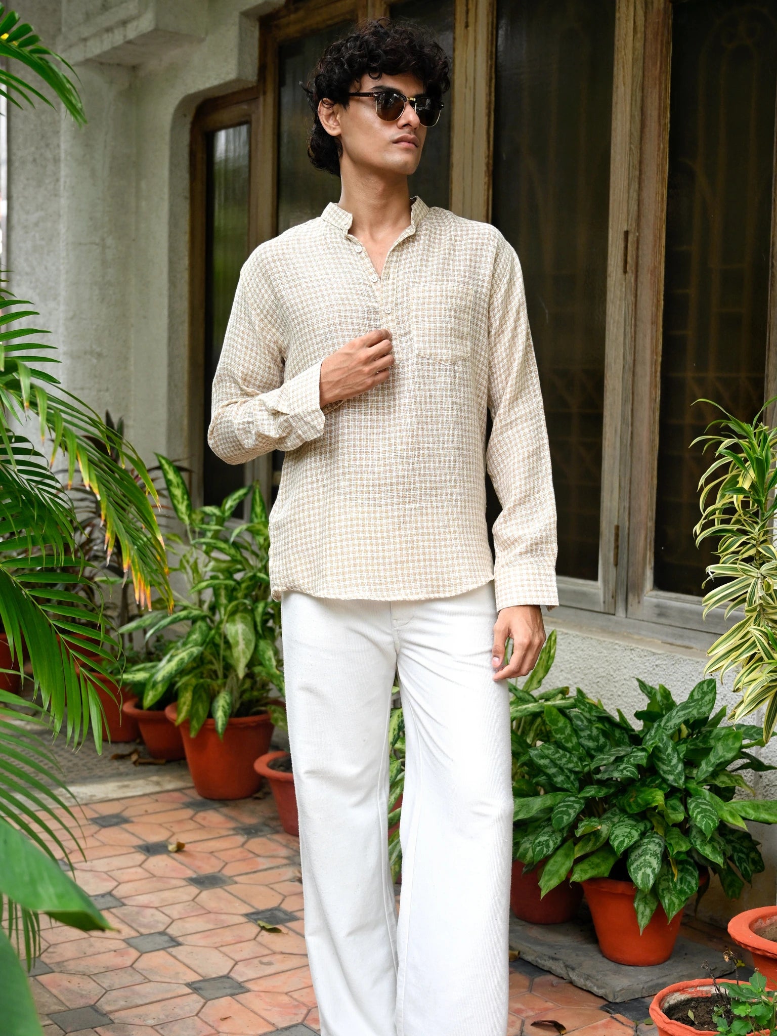Tan Self pattern yarn Dyed Short Kurta