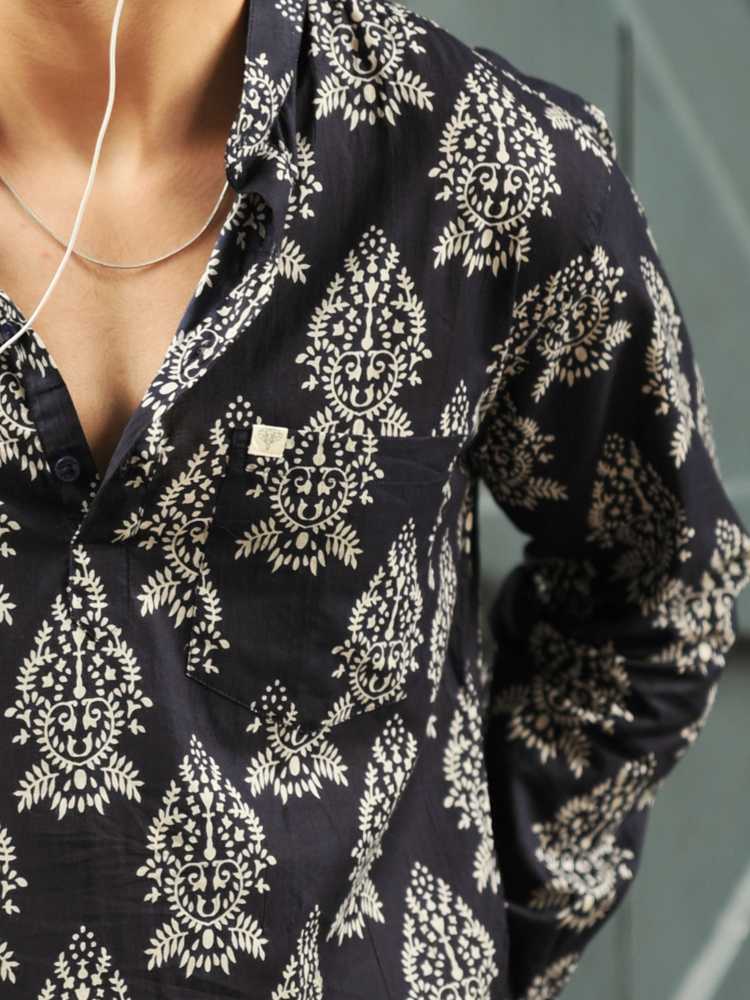 moonlit blue motif printed short kurta