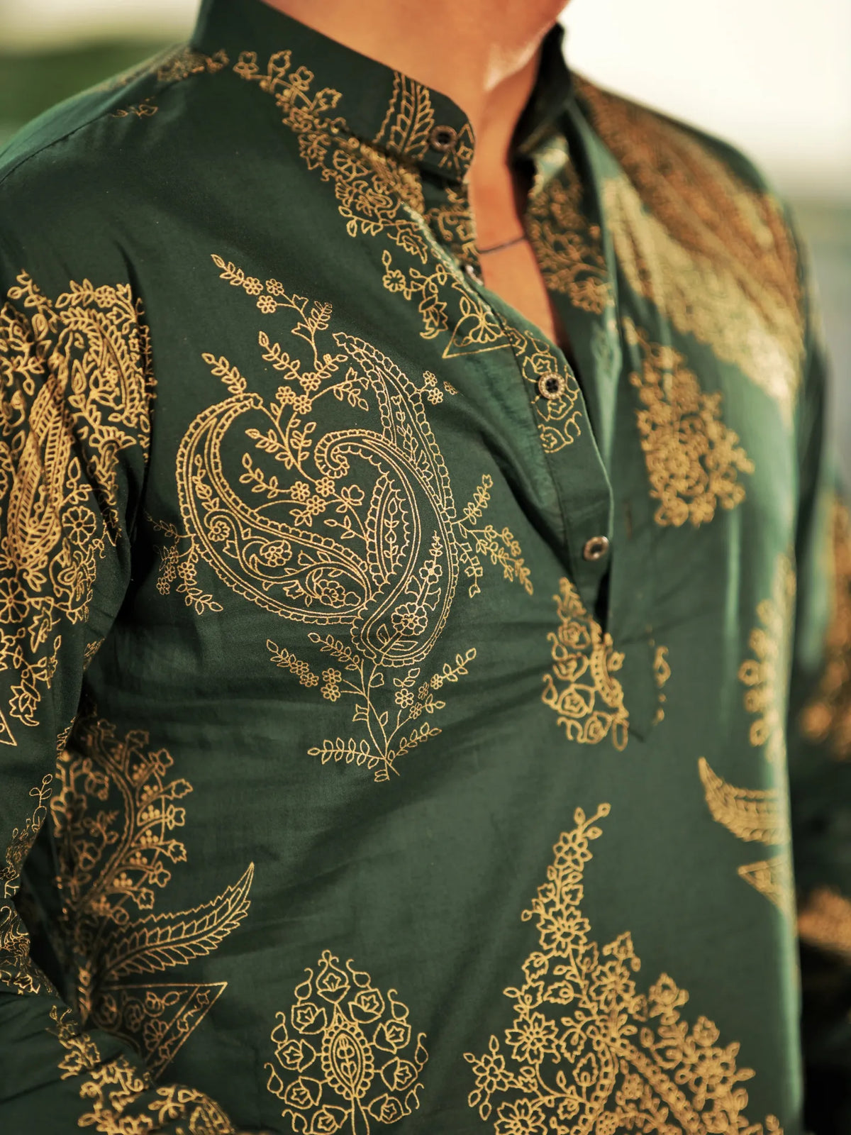 Bottle Green Paisley long Kurta