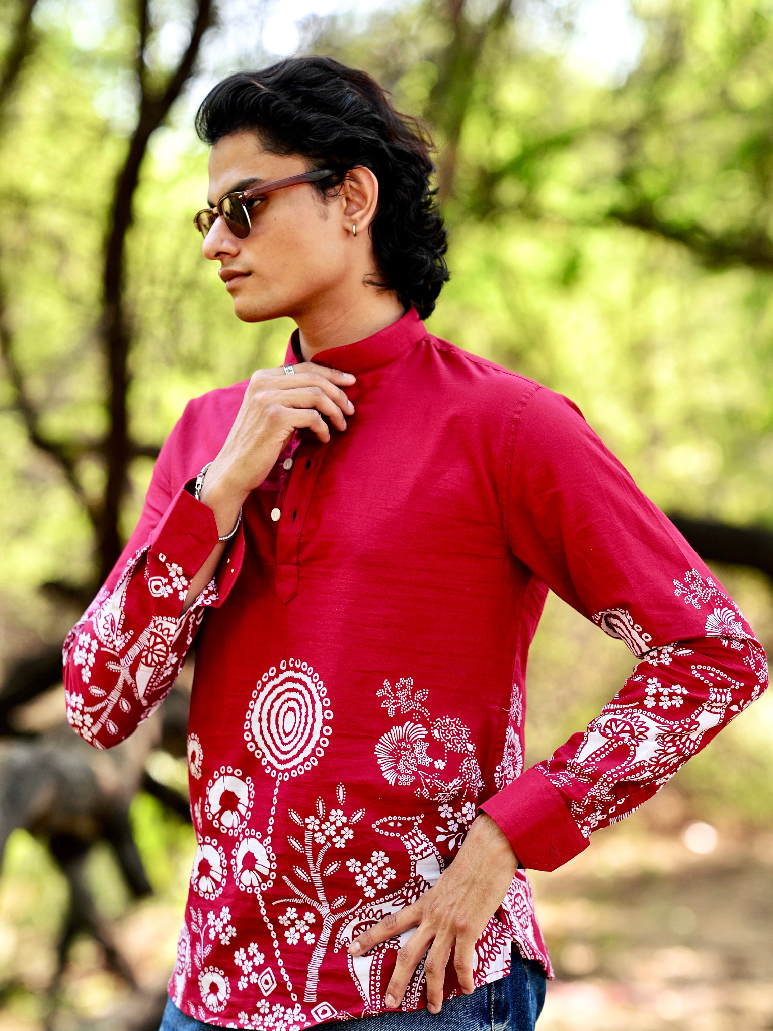 Claret Placement Print short kurta