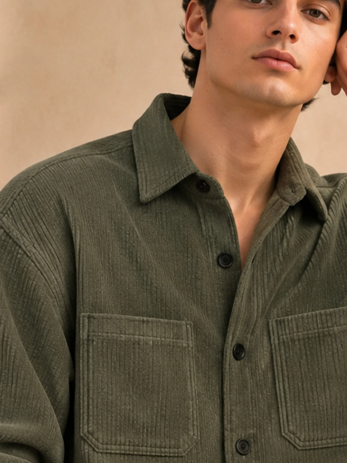 Olive Premium Corduroy Oversized Shirt