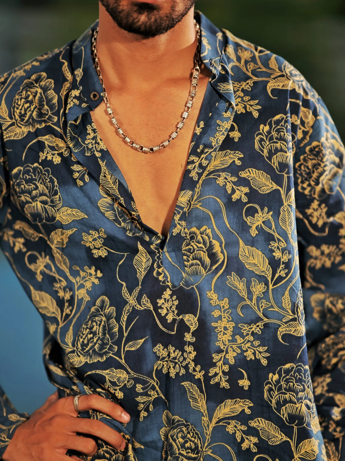 Navy Imperial Floral long Kurta