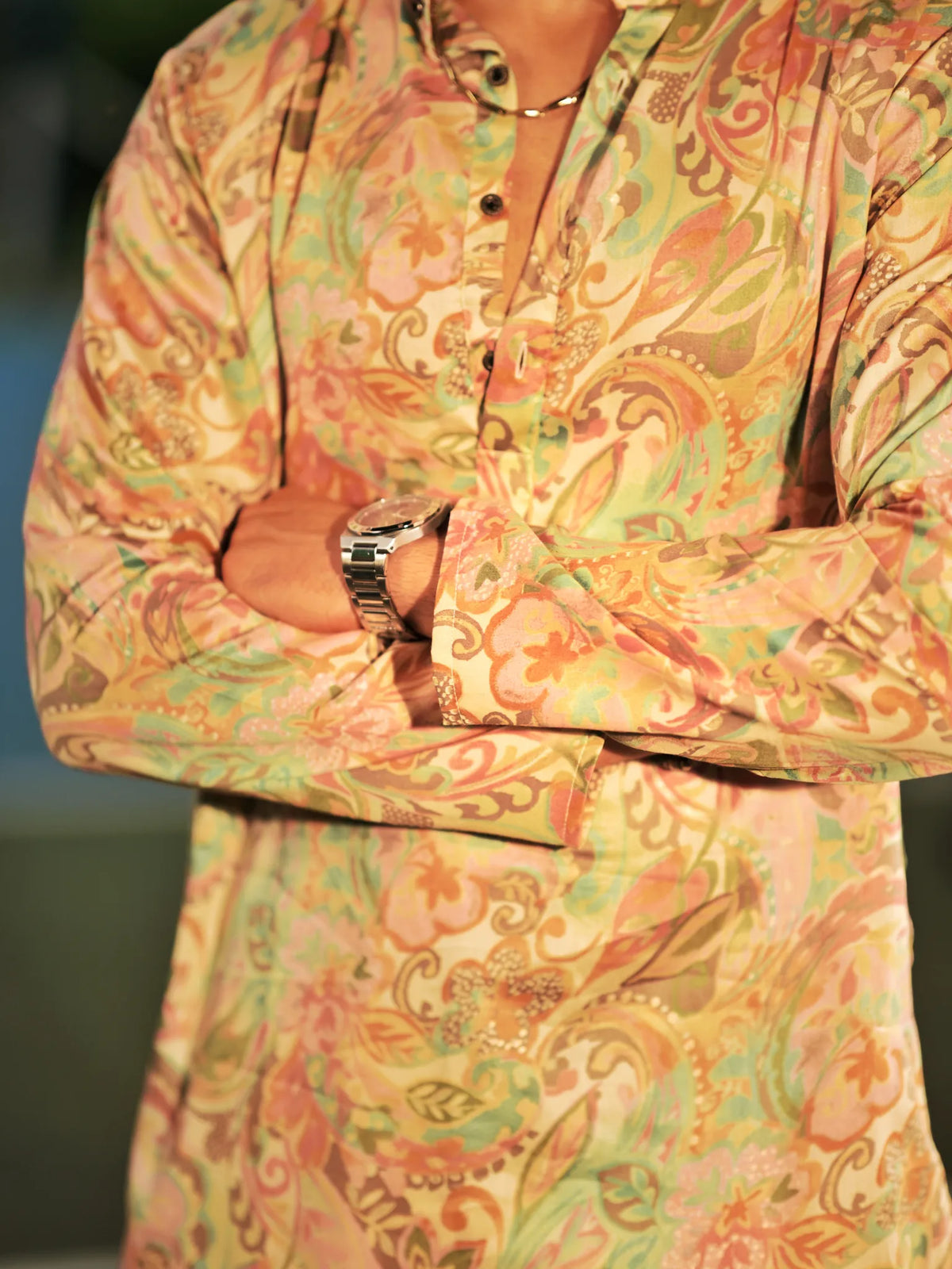 Peach Vintage Bloom long Kurta