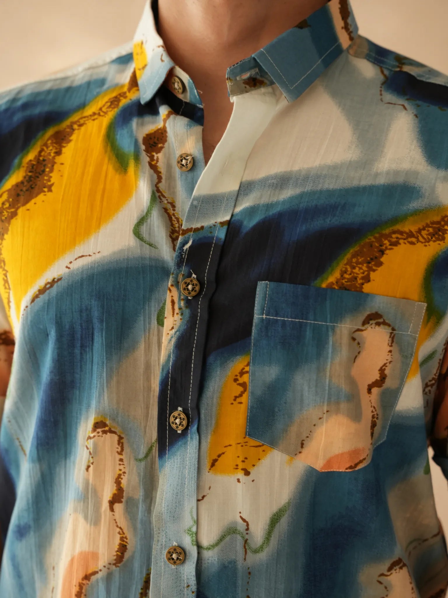 Blue Marble Printed Half Sleeves Shirt