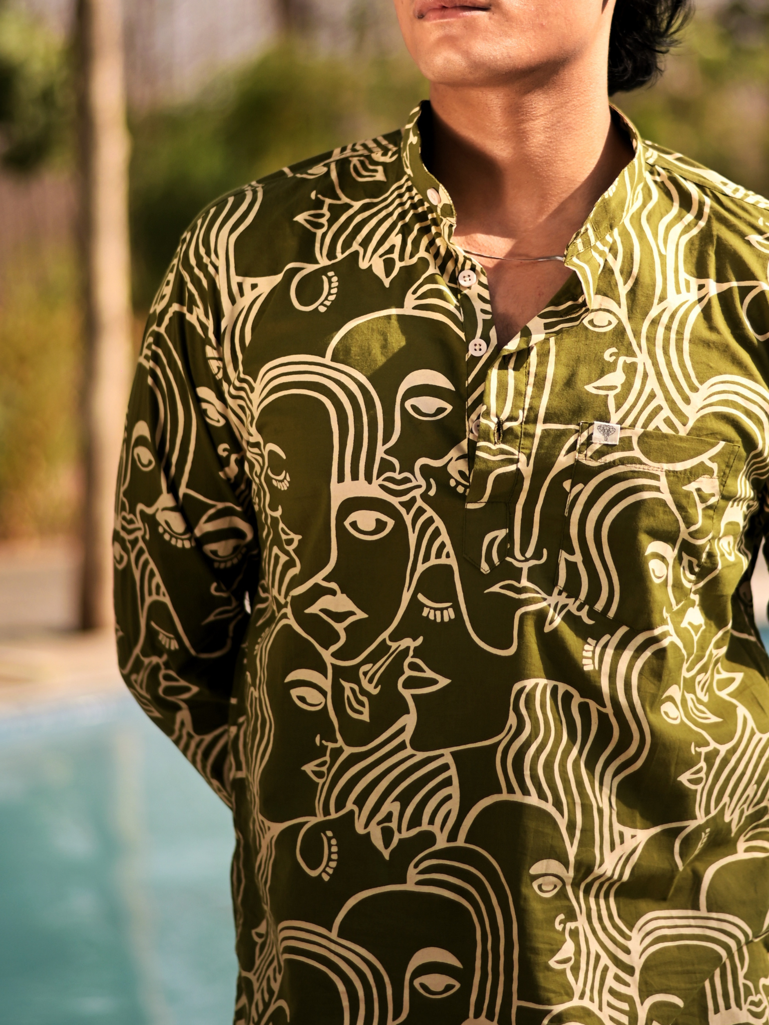 Olive facerart Short Kurta