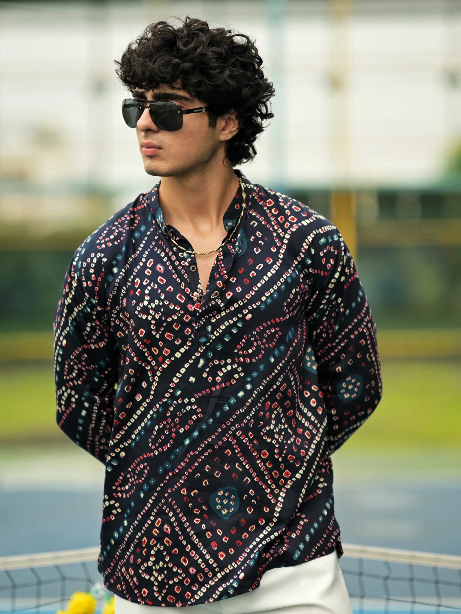 HUESFAB Indigo grid short kurta