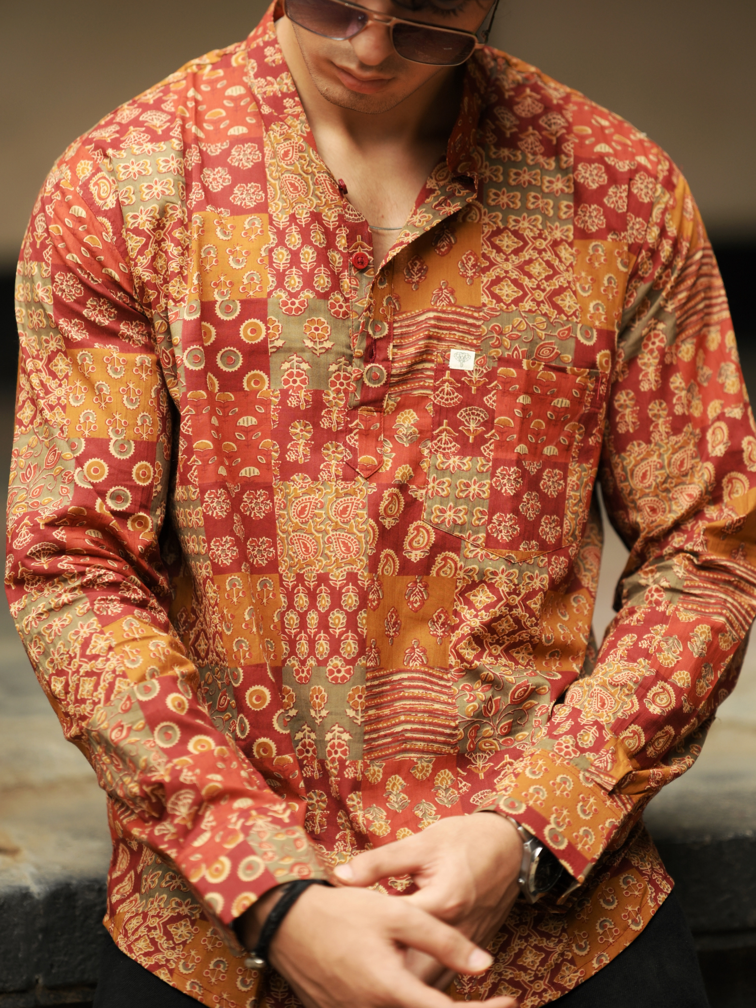 Muraqqa patchwork printed short kurta
