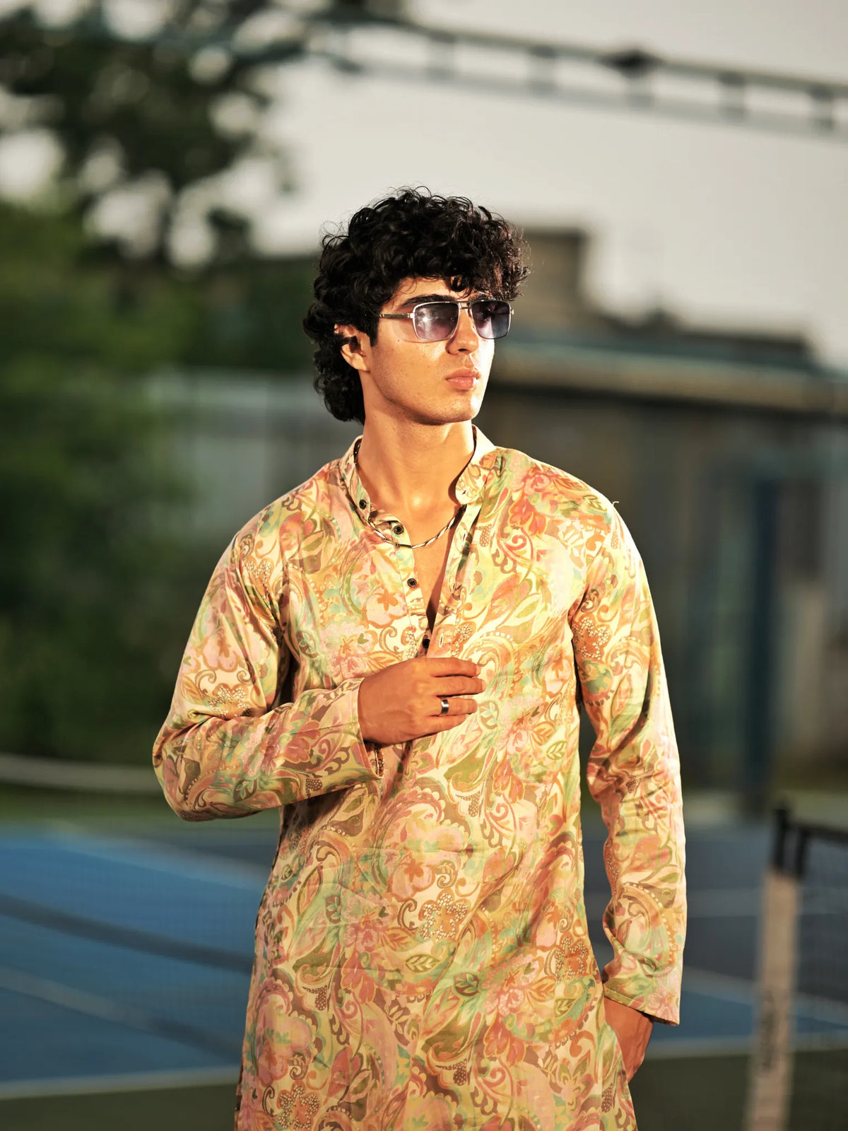 Peach Vintage Bloom long Kurta