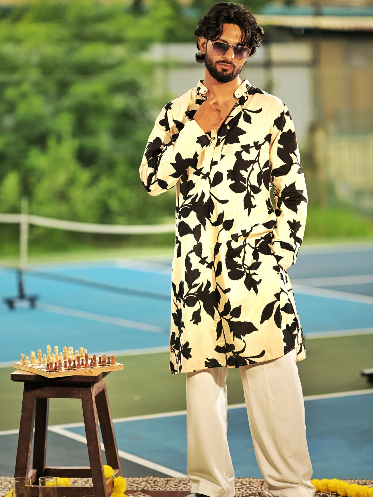 Cream Petals Long Kurta