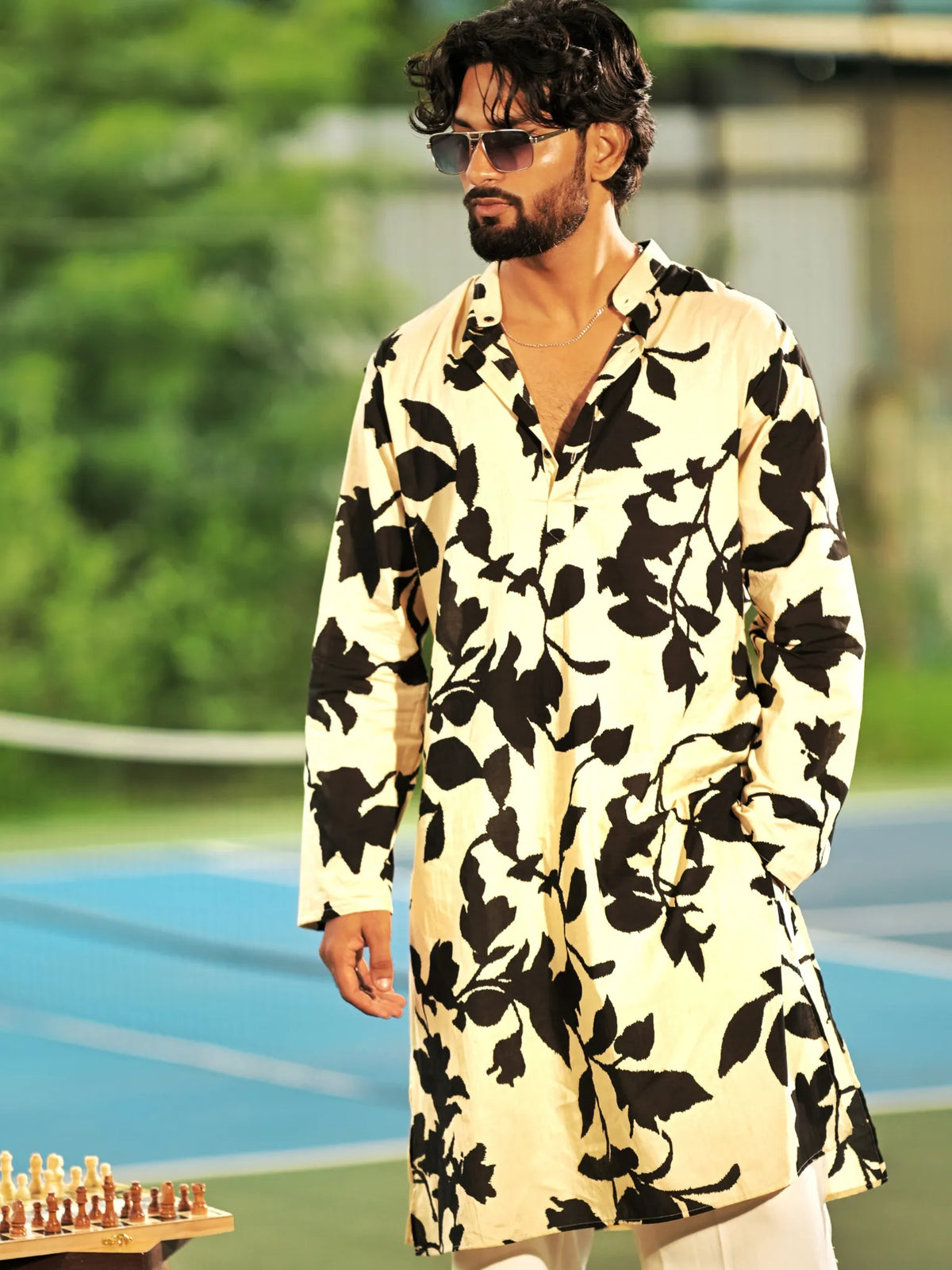 Cream Petals Long Kurta