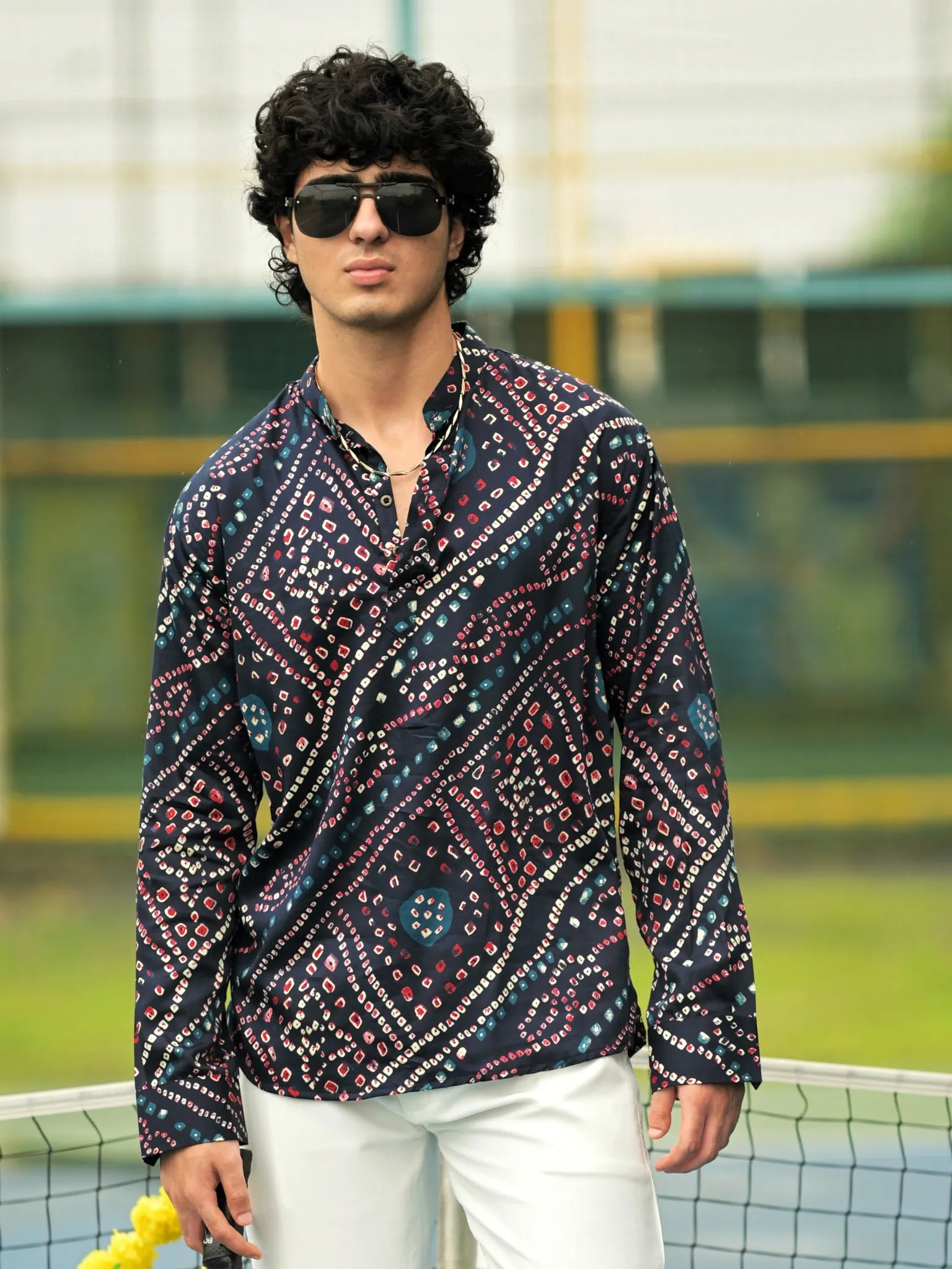 HUESFAB Indigo grid short kurta