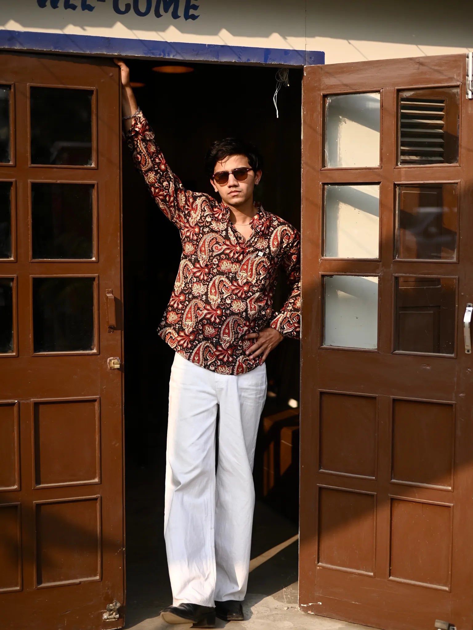 Black Red Paisley Printed Short Kurta