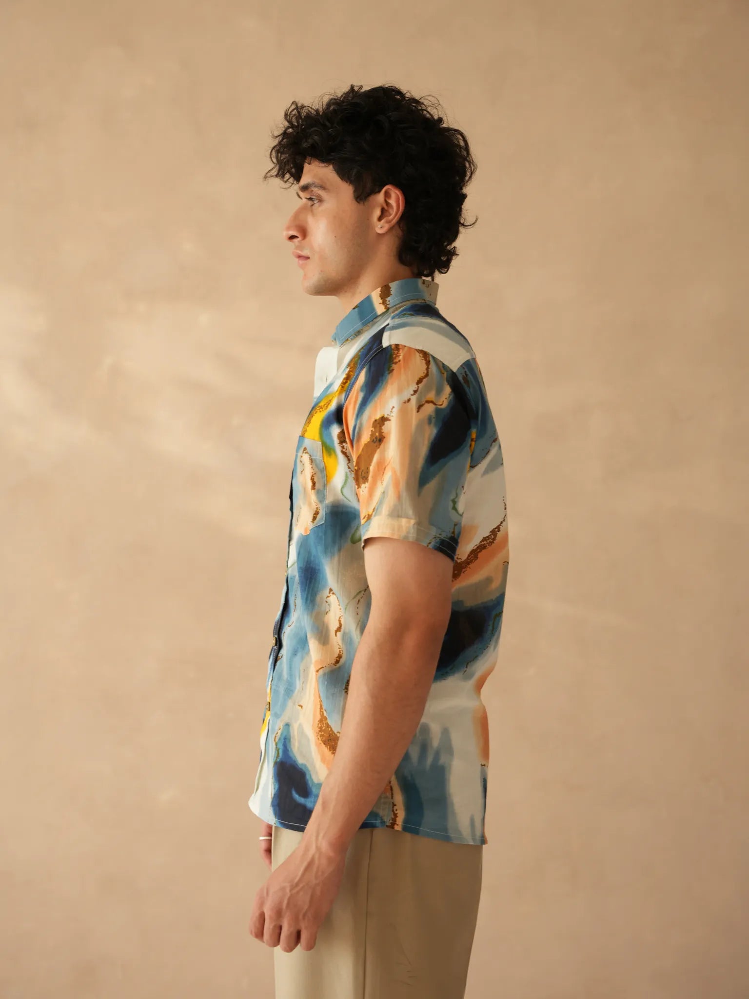 Blue Marble Printed Half Sleeves Shirt