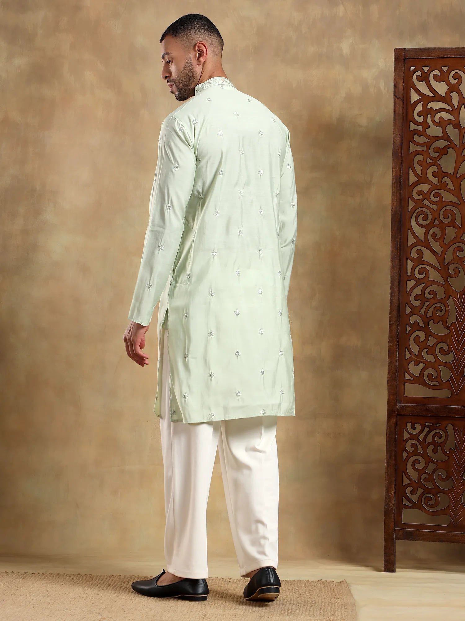 Light Green Embroidered Long Kurta