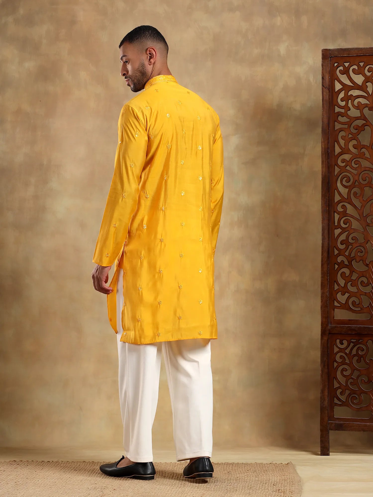 Yellow Embroidered Long Kurta