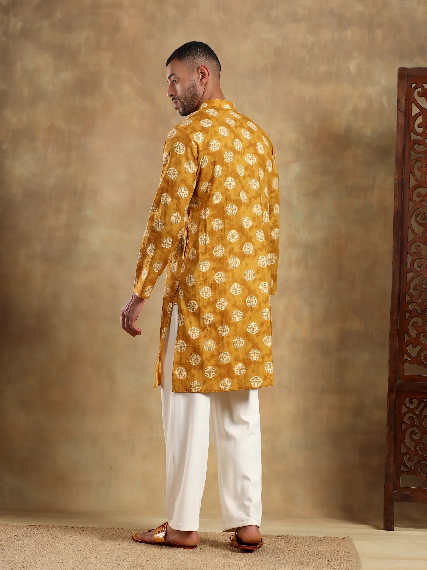 Mustard Orbit Printed Long Kurta & pyjama set