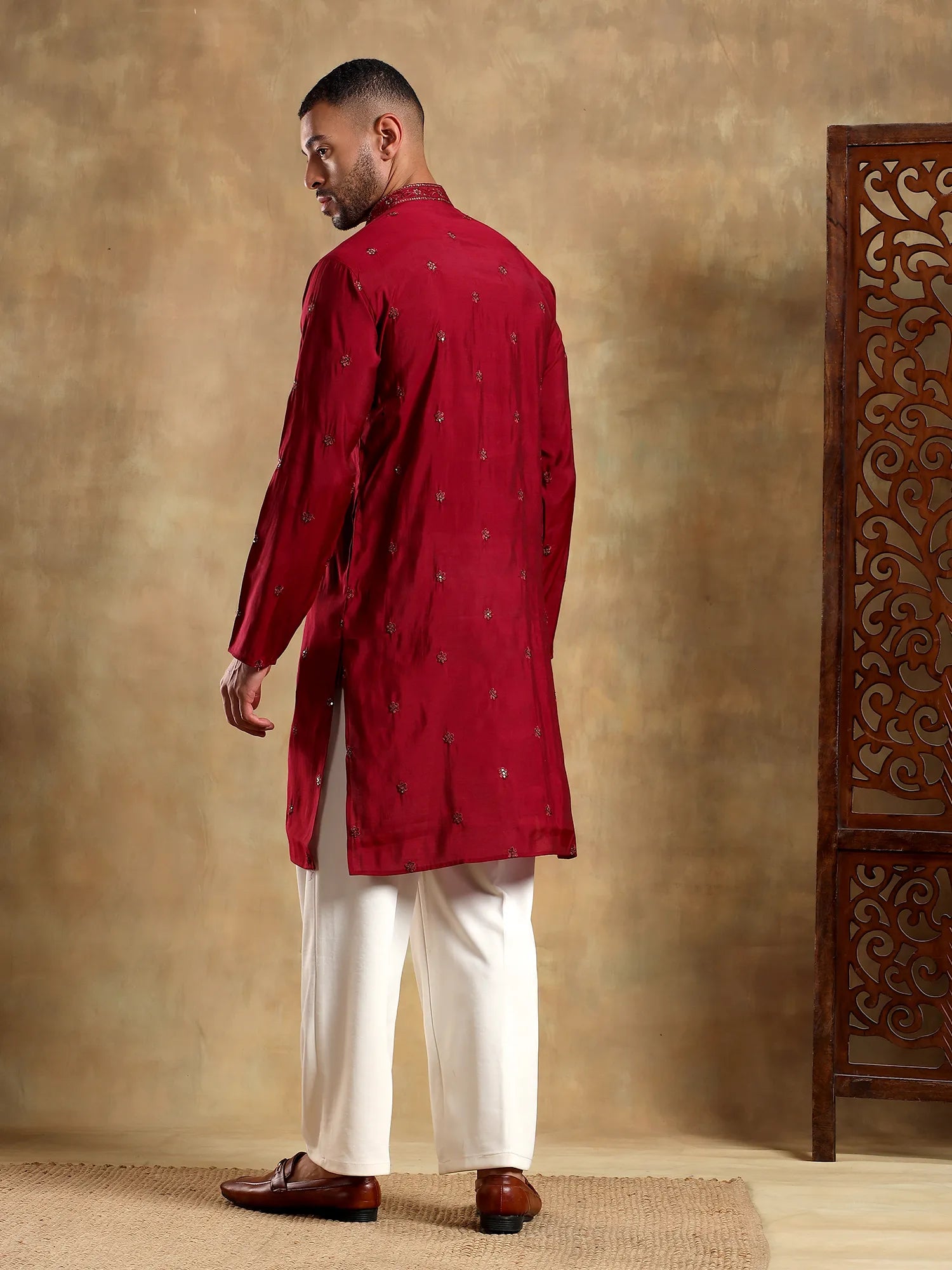 Maroon Embroidered Long Kurta