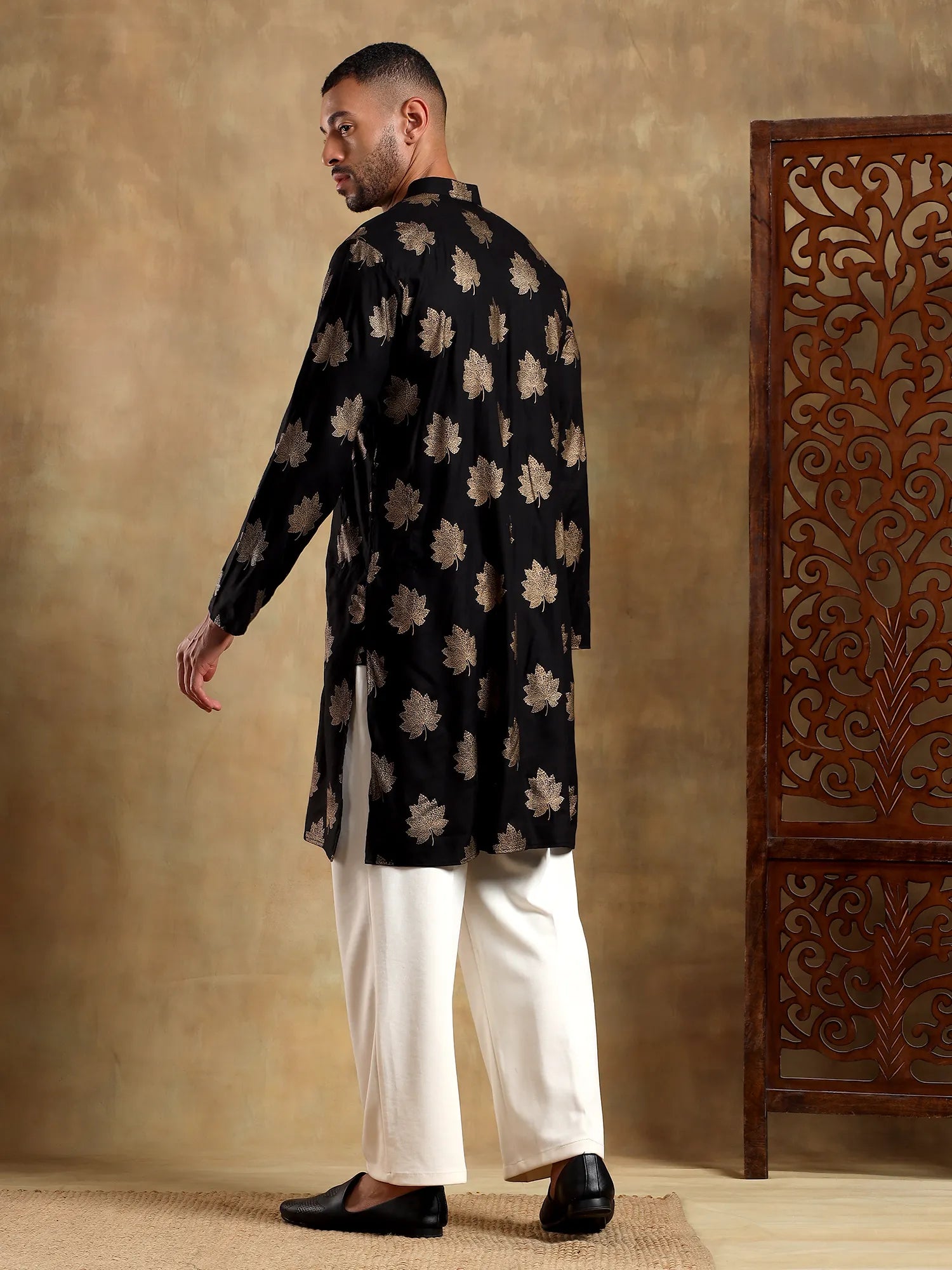 Black gold Leaf Long Kurta