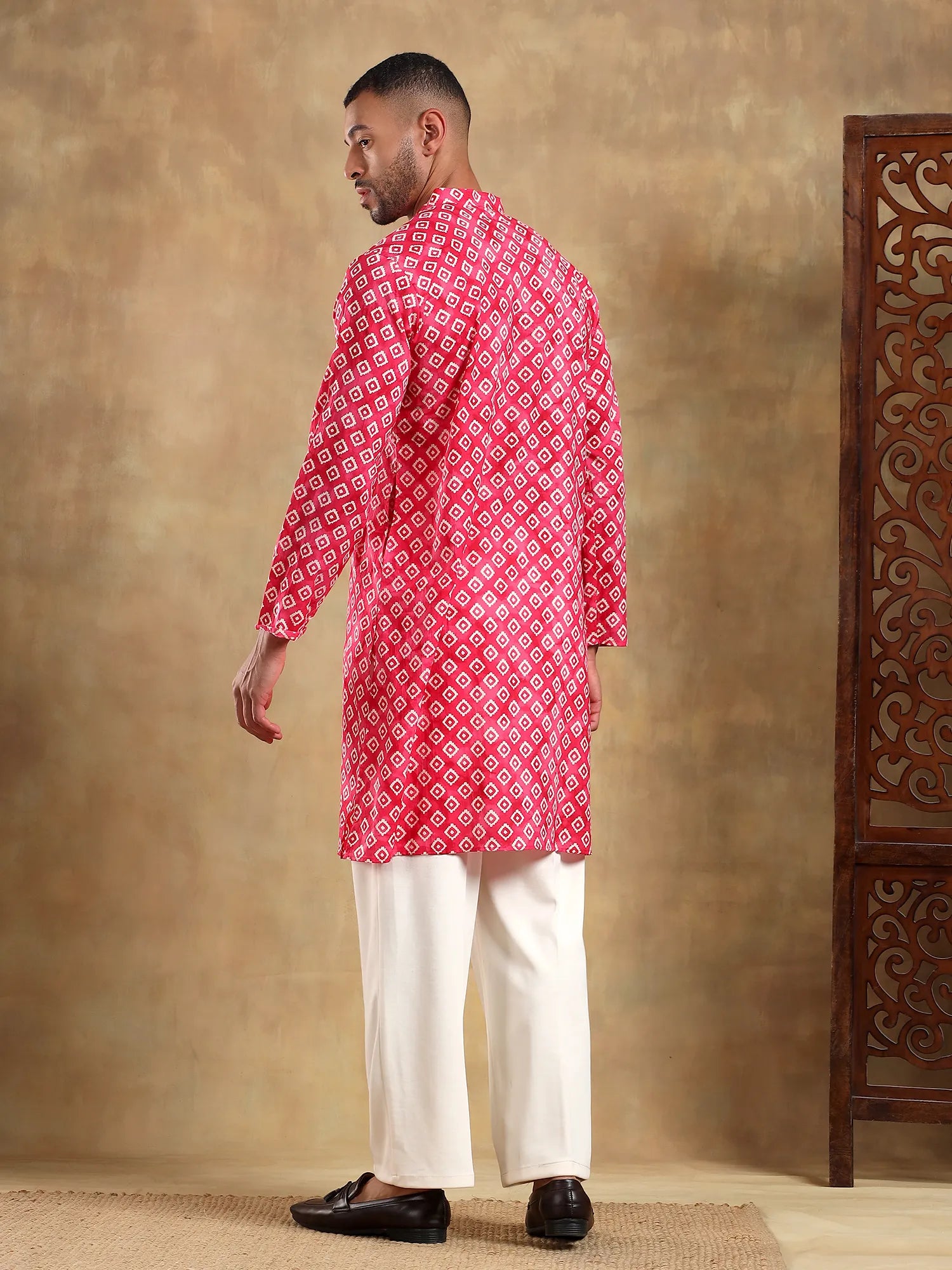 Pink Blocks Printed Long Kurta & pyjama set
