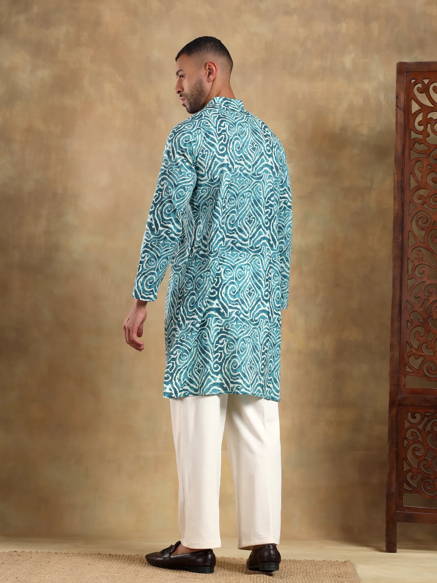 Sky Blue Abstract Printed Long Kurta & pyjama set