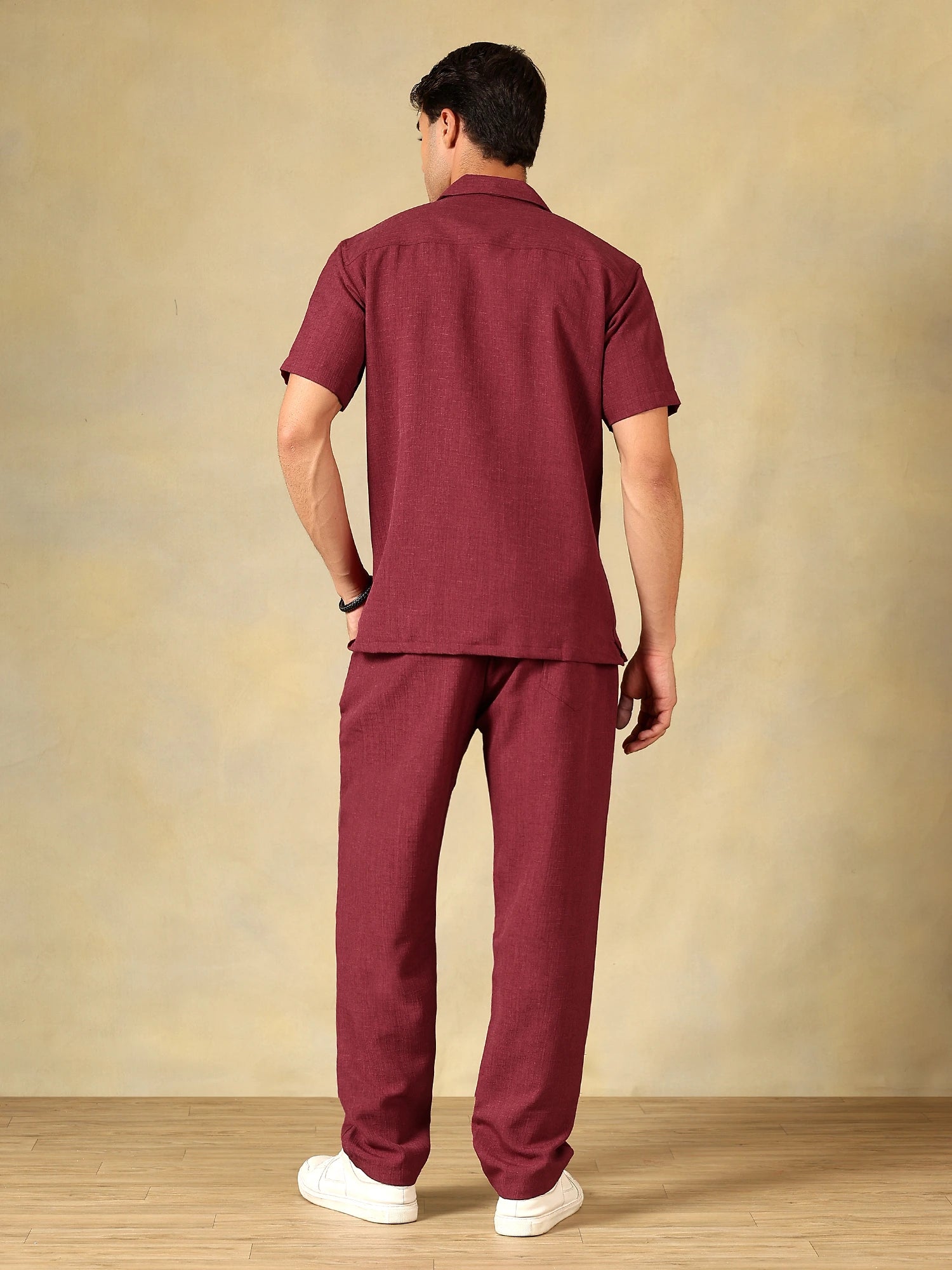 Linen Blend Maroon Co-Ord Set For Men