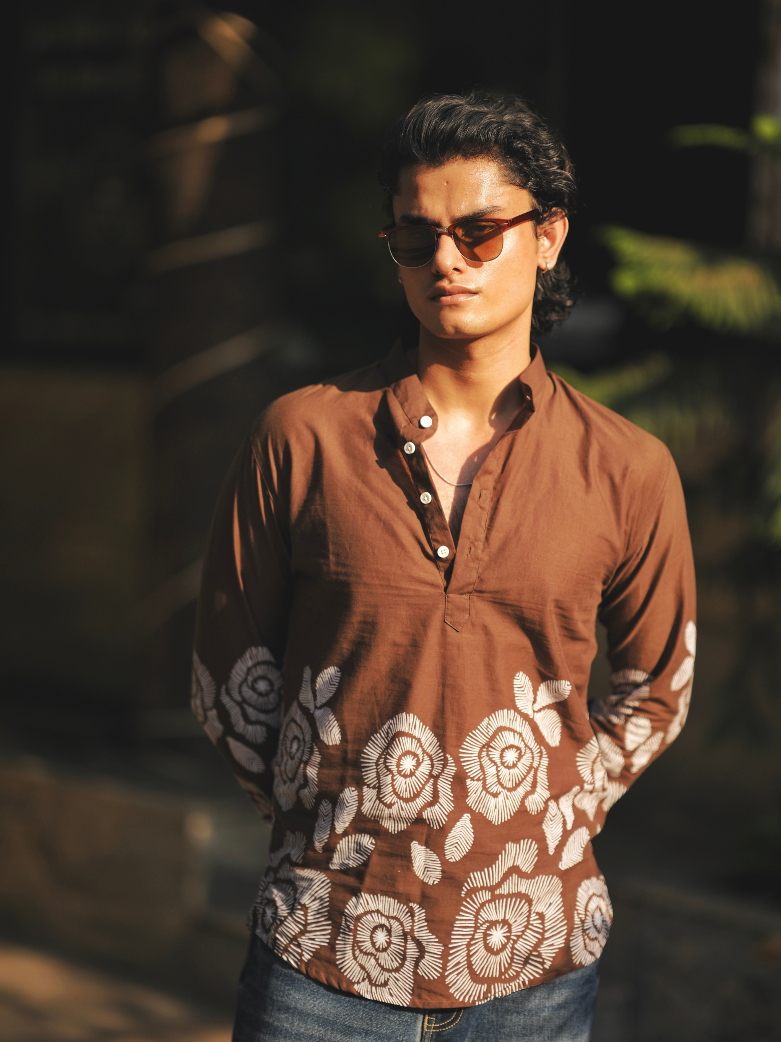 Sepia Placement Print short kurta