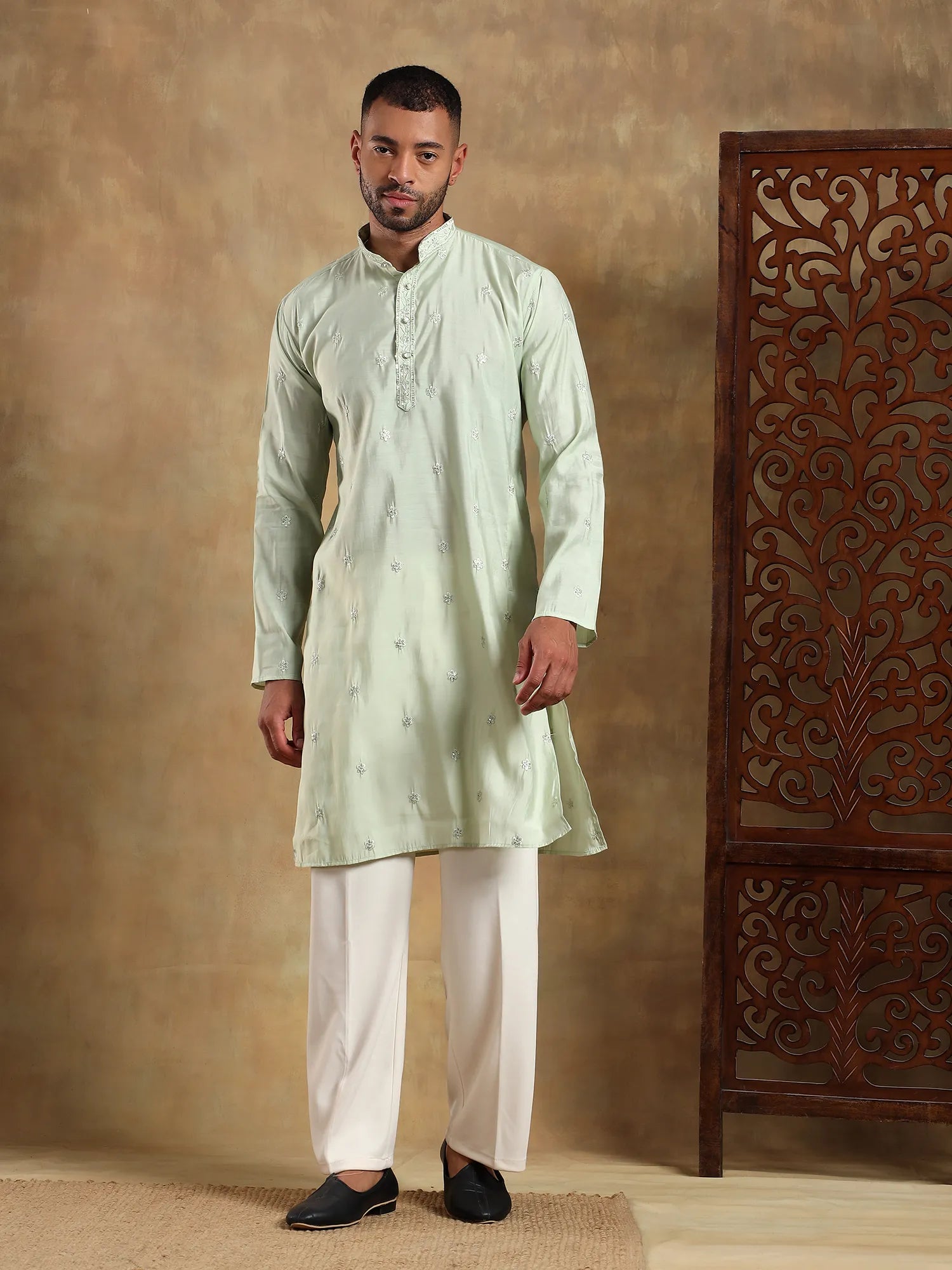 Light Green Embroidered Long Kurta