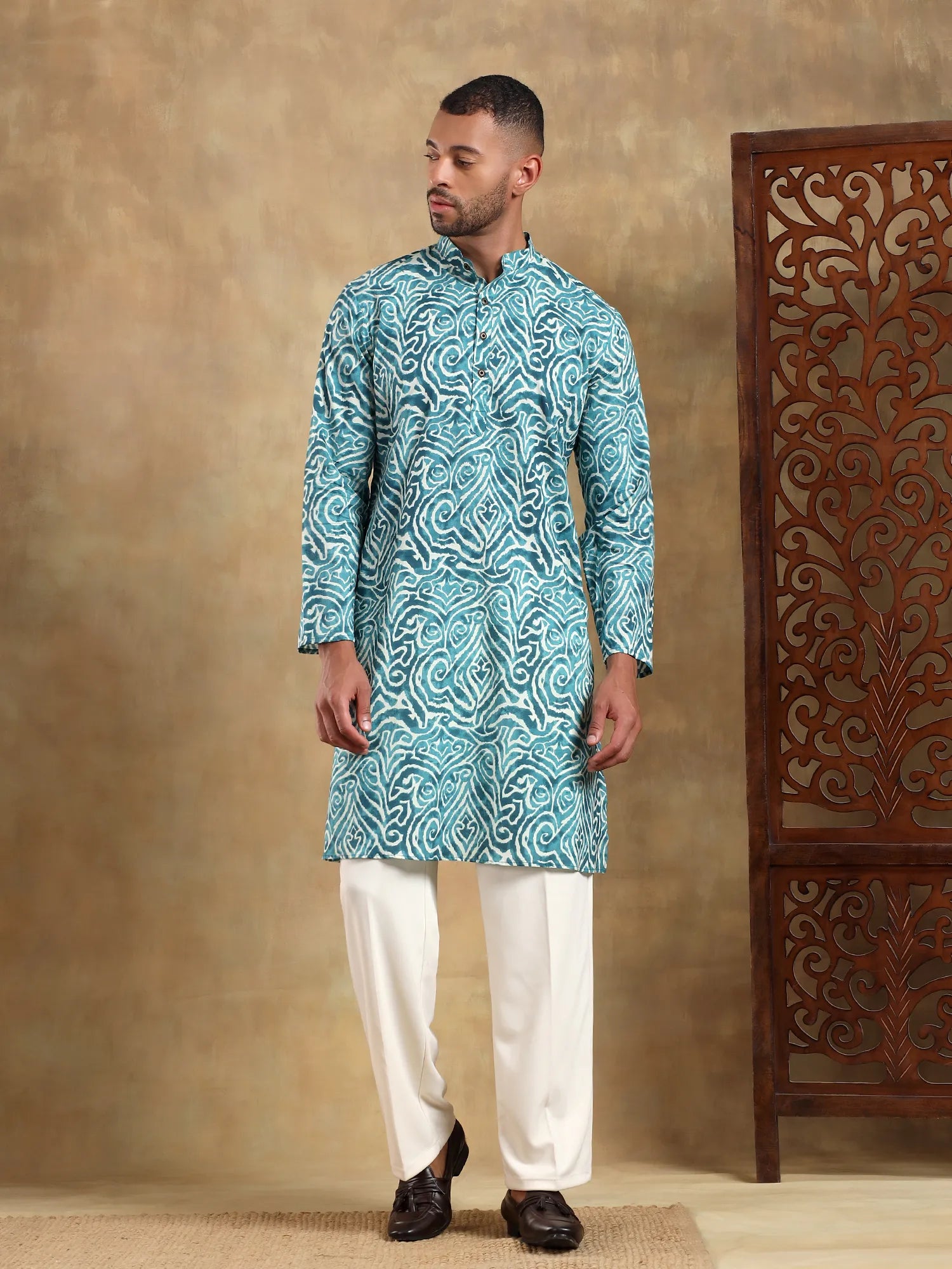 Sky Blue Abstract Printed Long Kurta & pyjama set