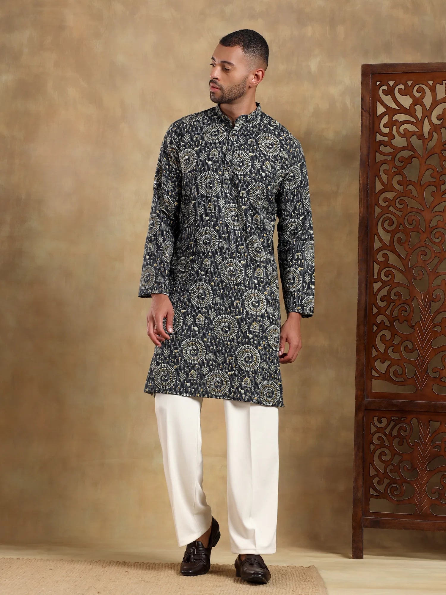 Dusk Kantha Printed Long Kurta & pyjama set