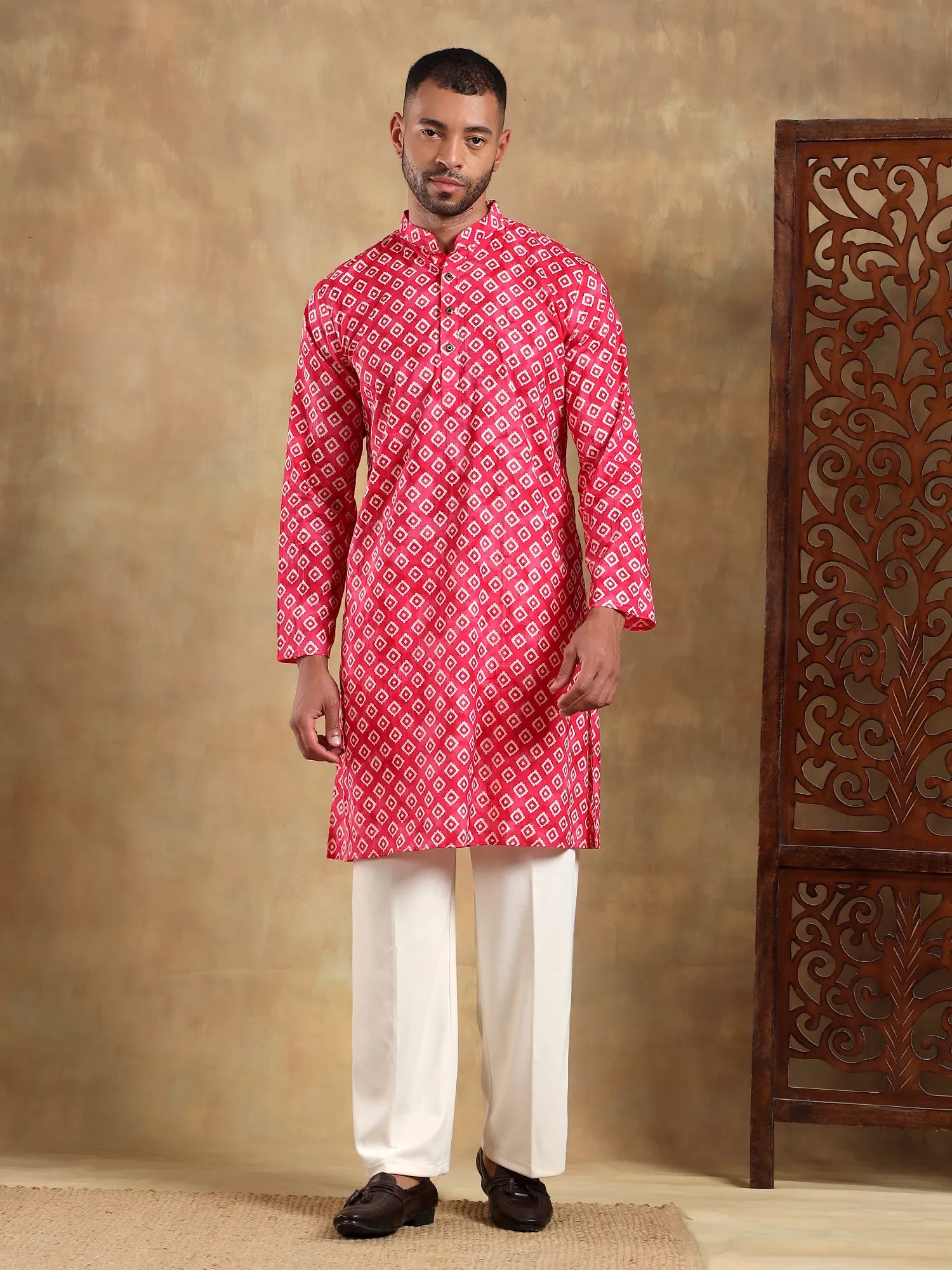 Pink Blocks Printed Long Kurta & pyjama set