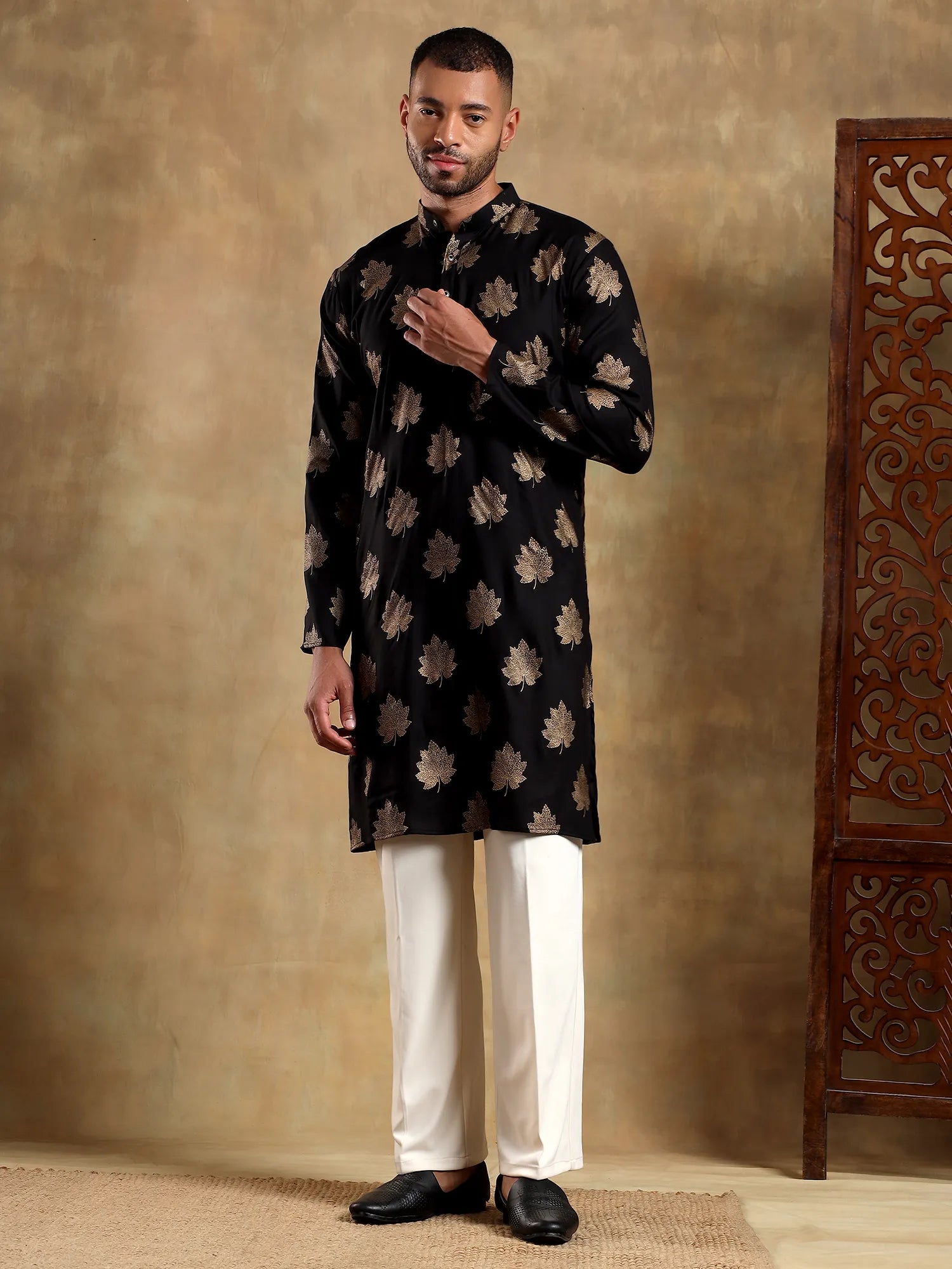 Black gold Leaf Long Kurta