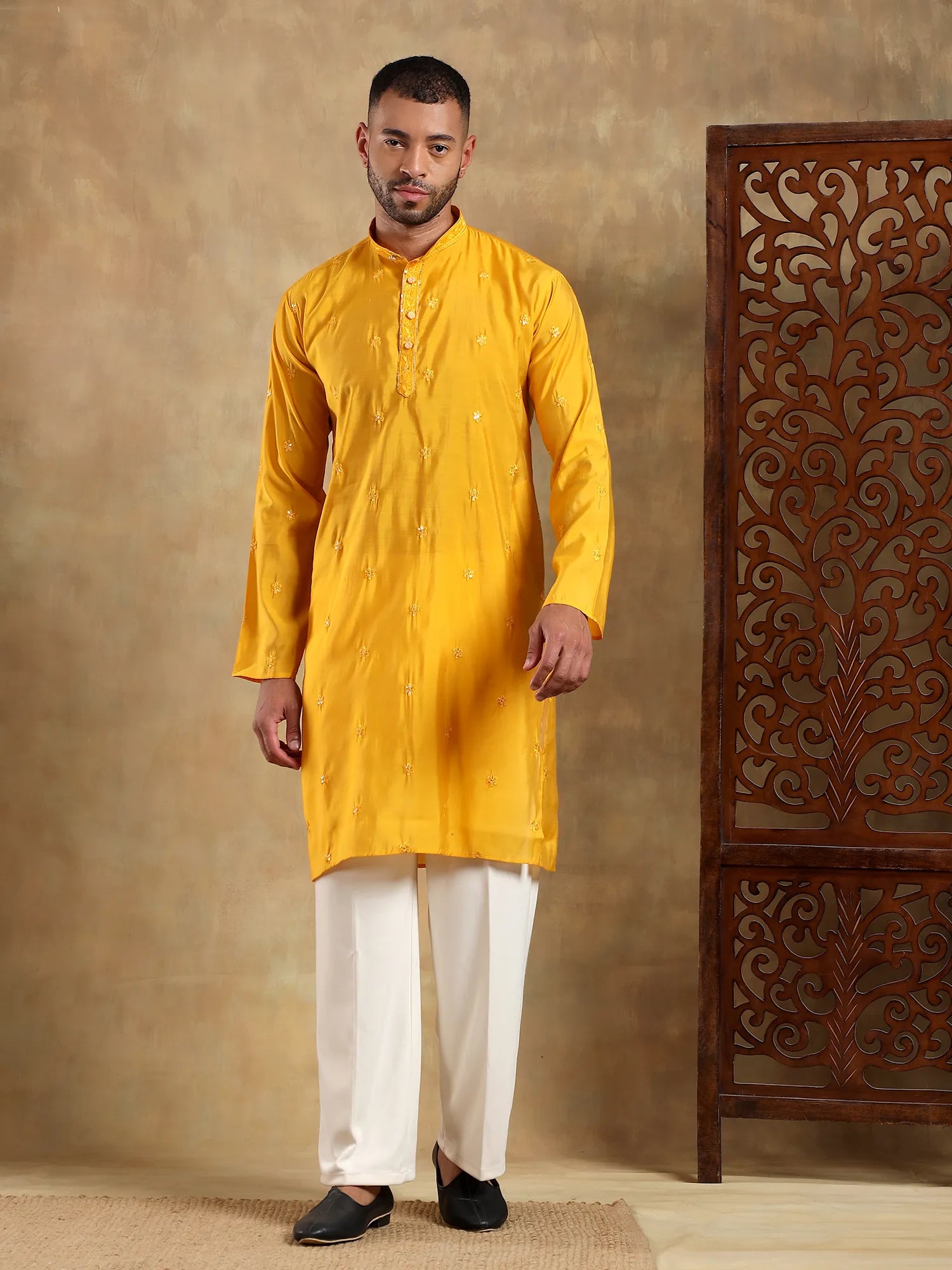 Yellow Embroidered Long Kurta