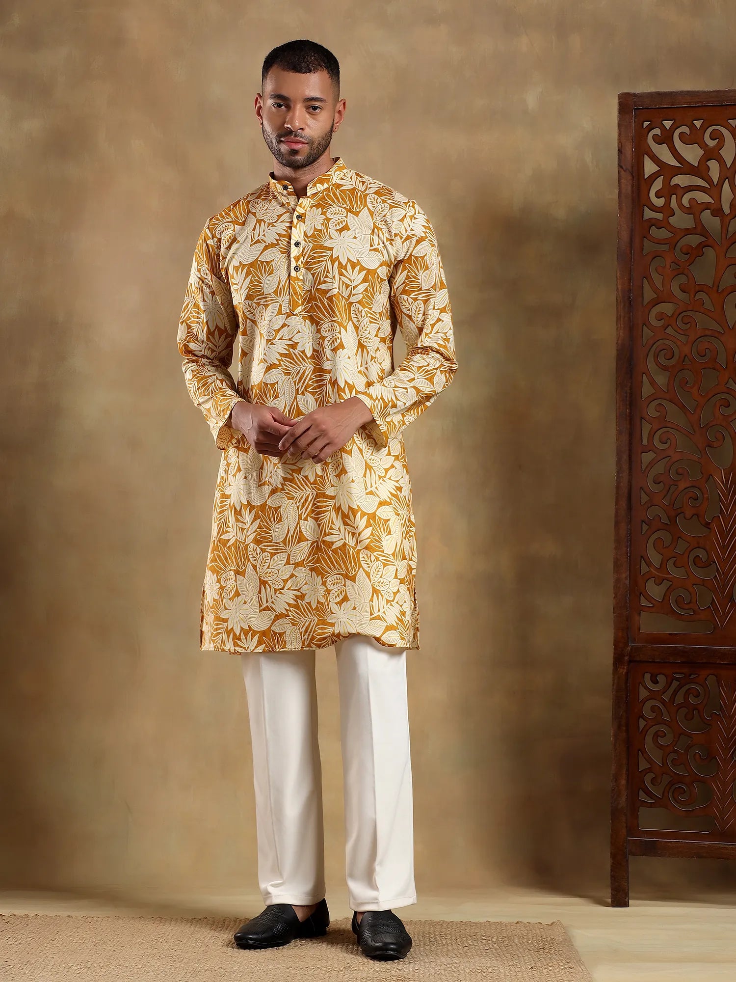 Tropic Mustard Printed Long Kurta & pyjama set