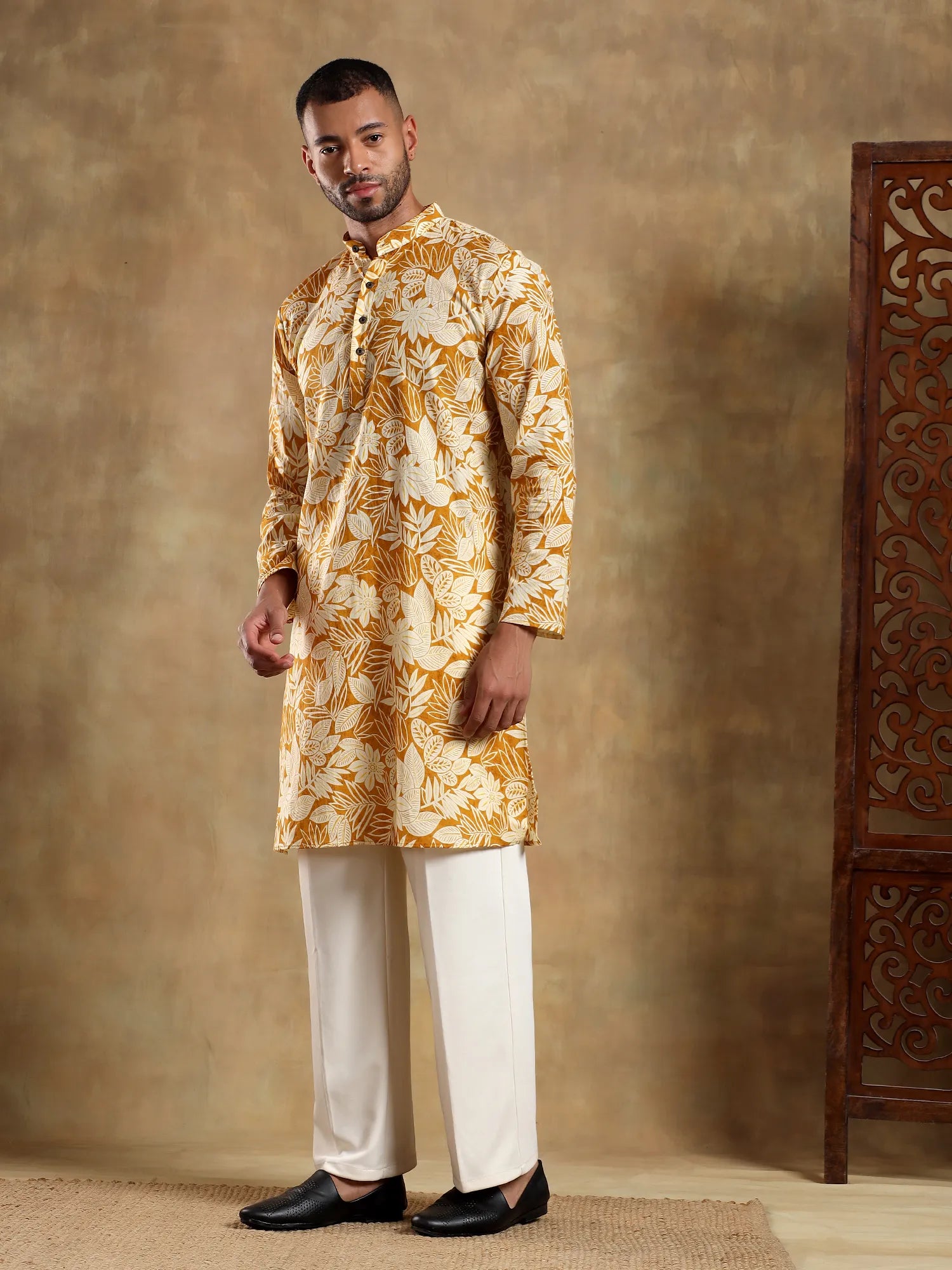 Tropic Mustard Printed Long Kurta & pyjama set