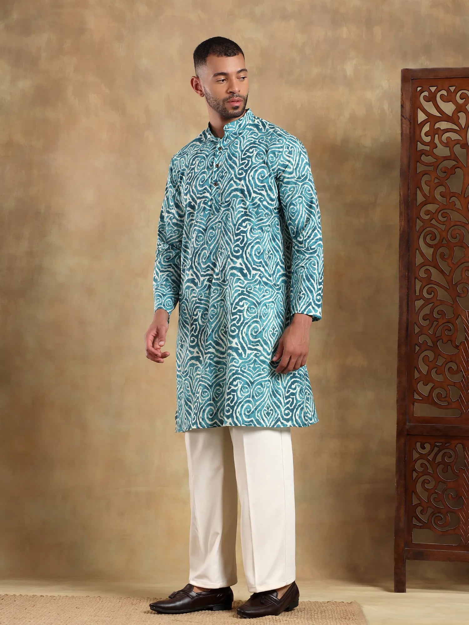 Sky Blue Abstract Printed Long Kurta & pyjama set