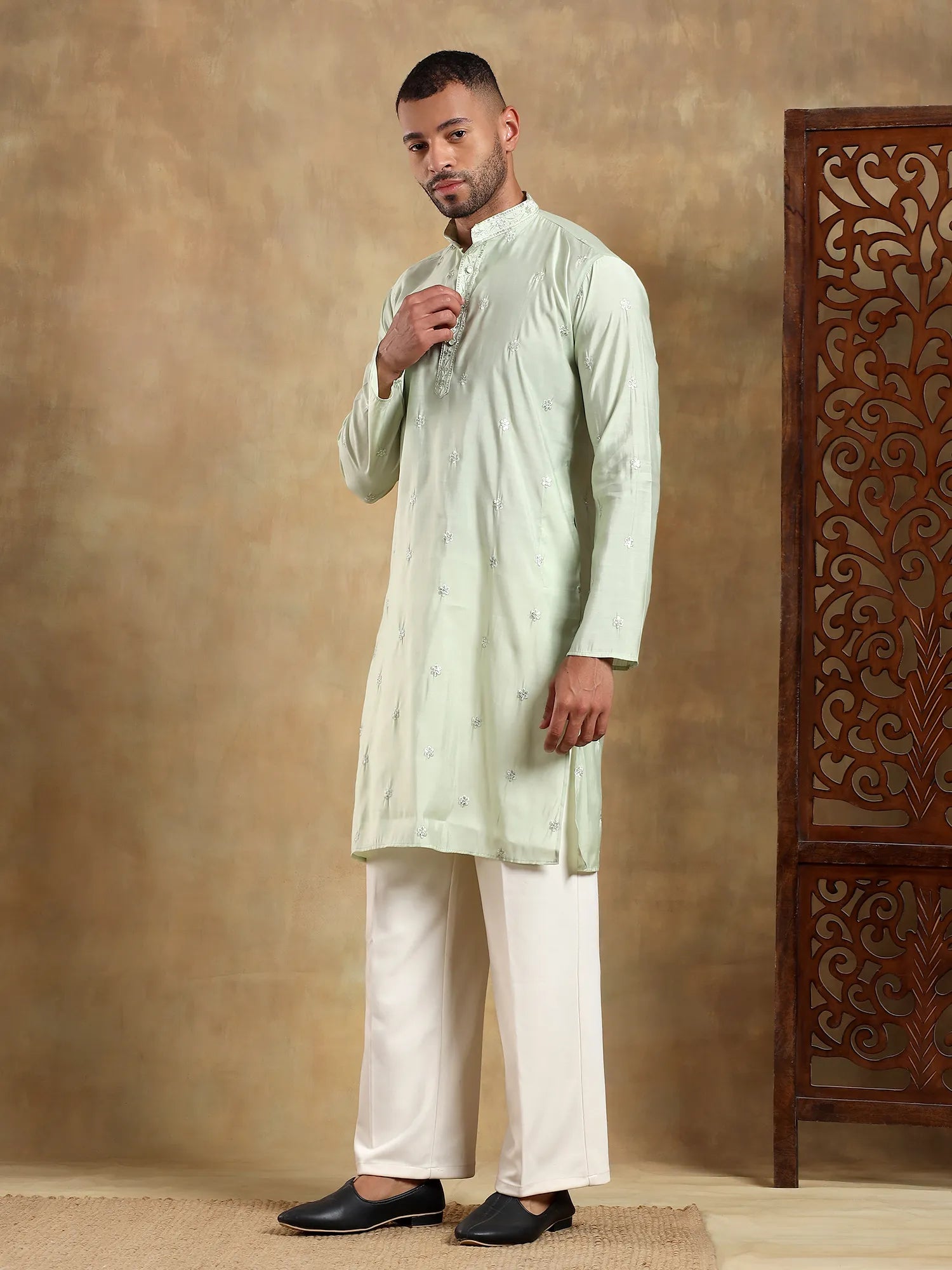 Light Green Embroidered Long Kurta