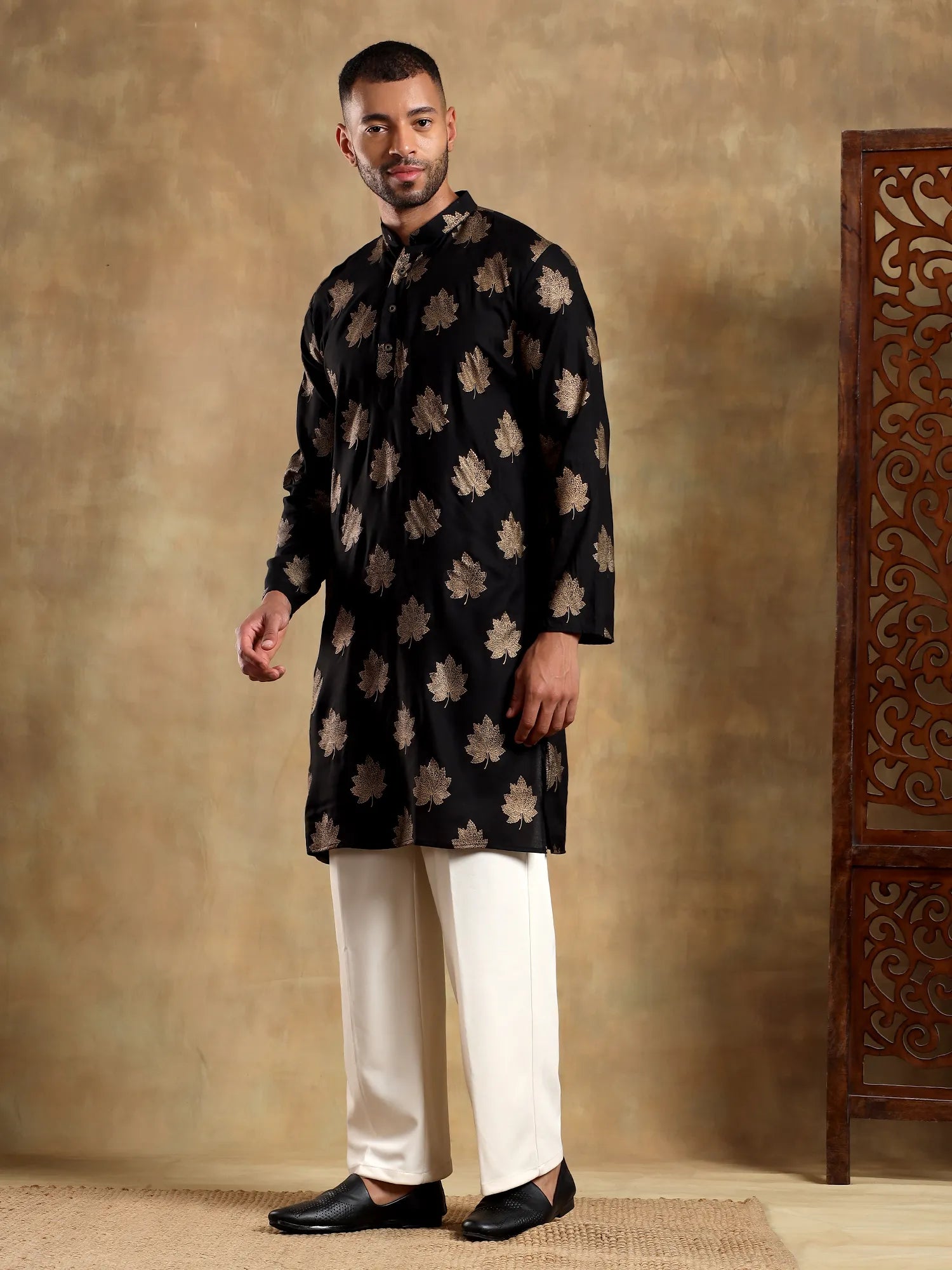 Black gold Leaf Long Kurta