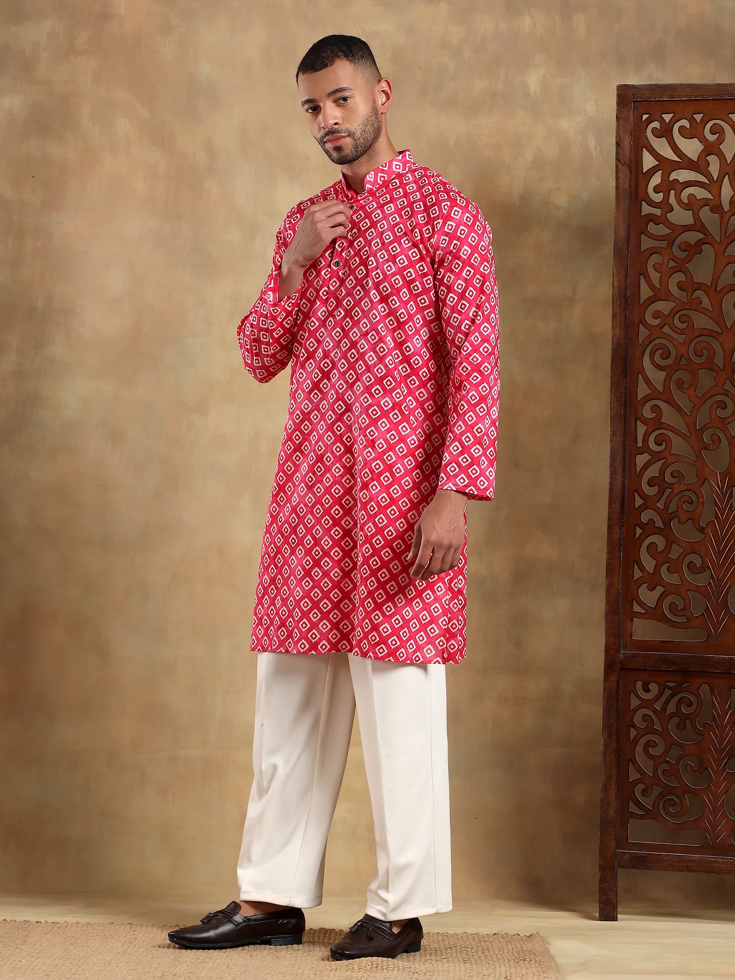 Pink Blocks Printed Long Kurta & pyjama set