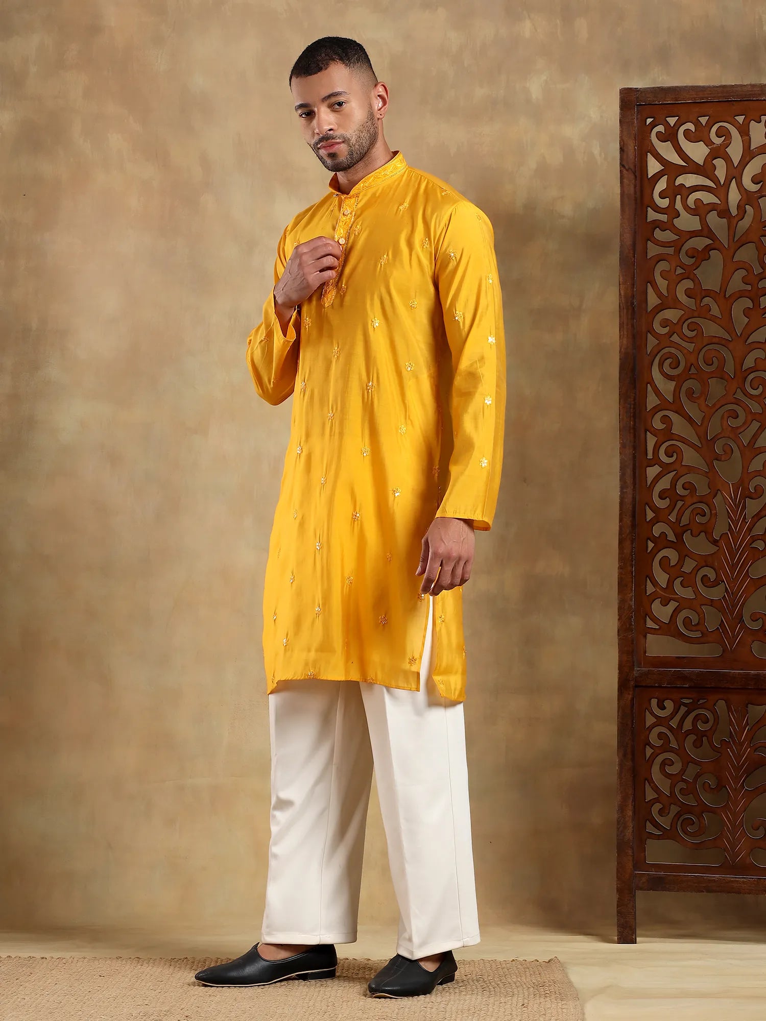 Yellow Embroidered Long Kurta