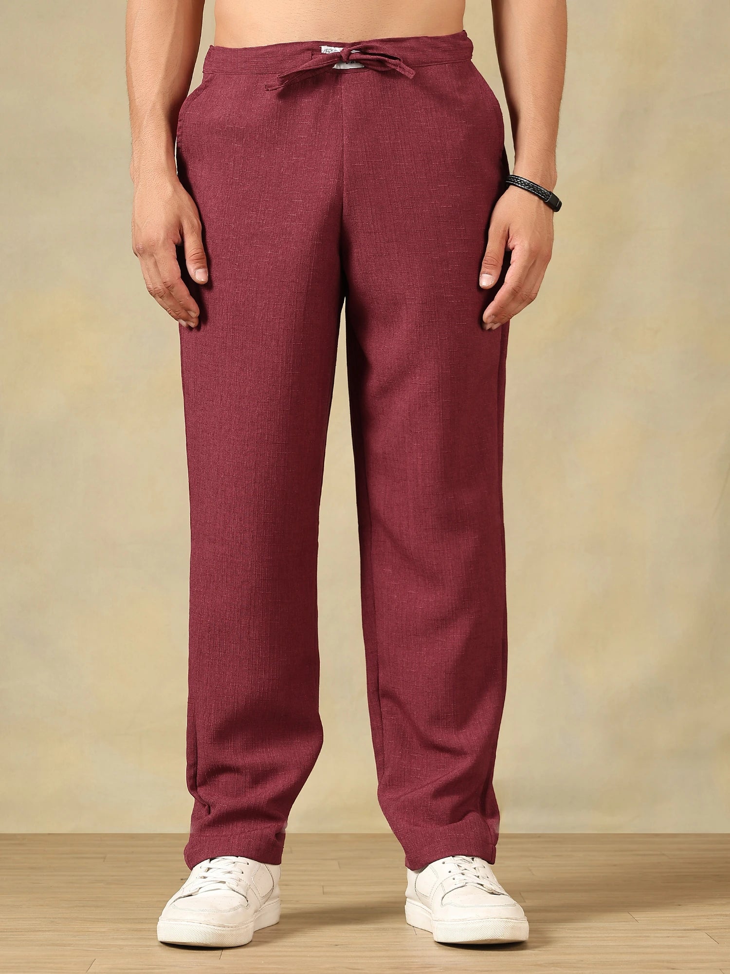 Linen Blend Maroon Co-Ord Set For Men