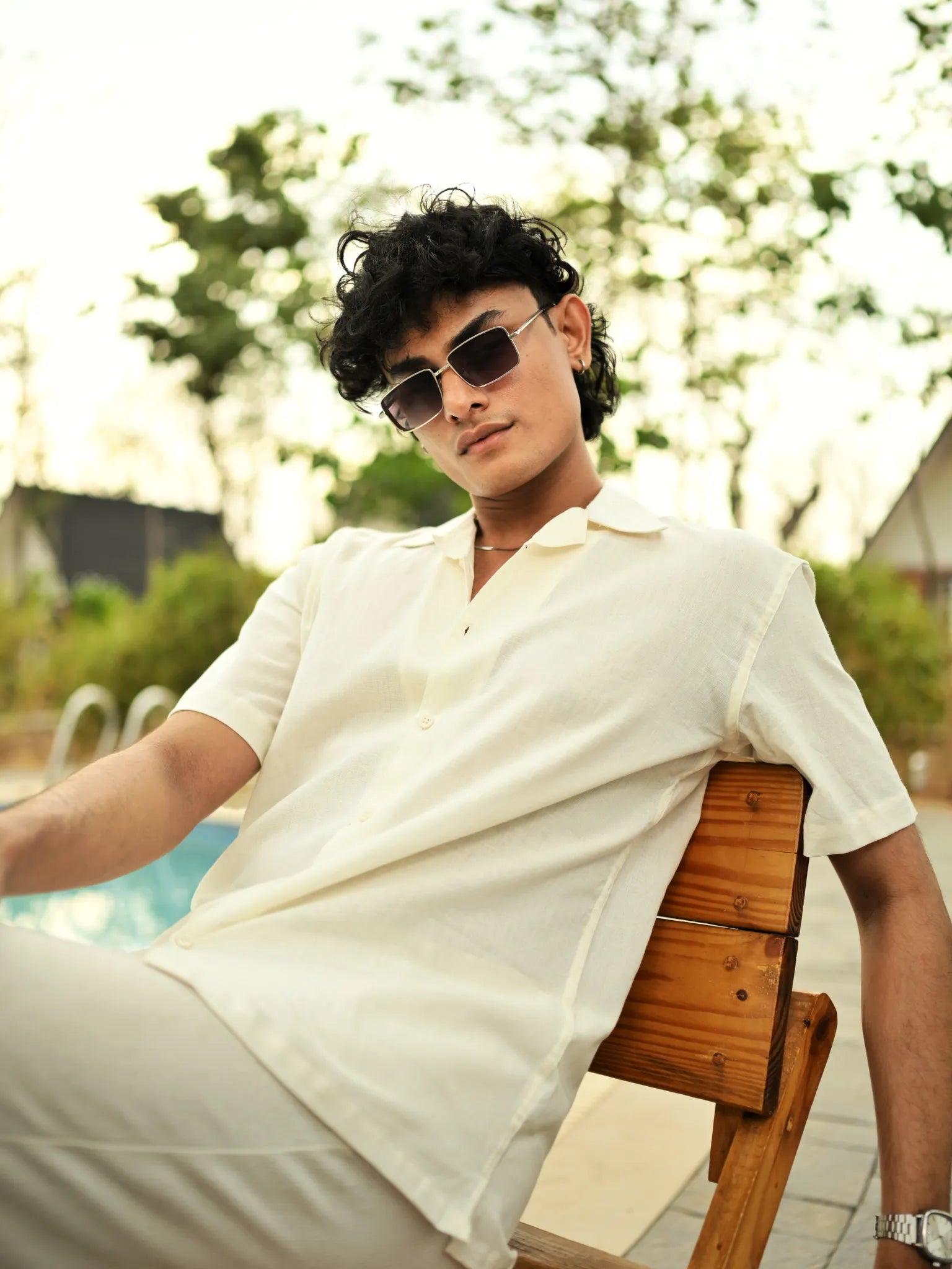 White Flex Cuban Collar Shirt