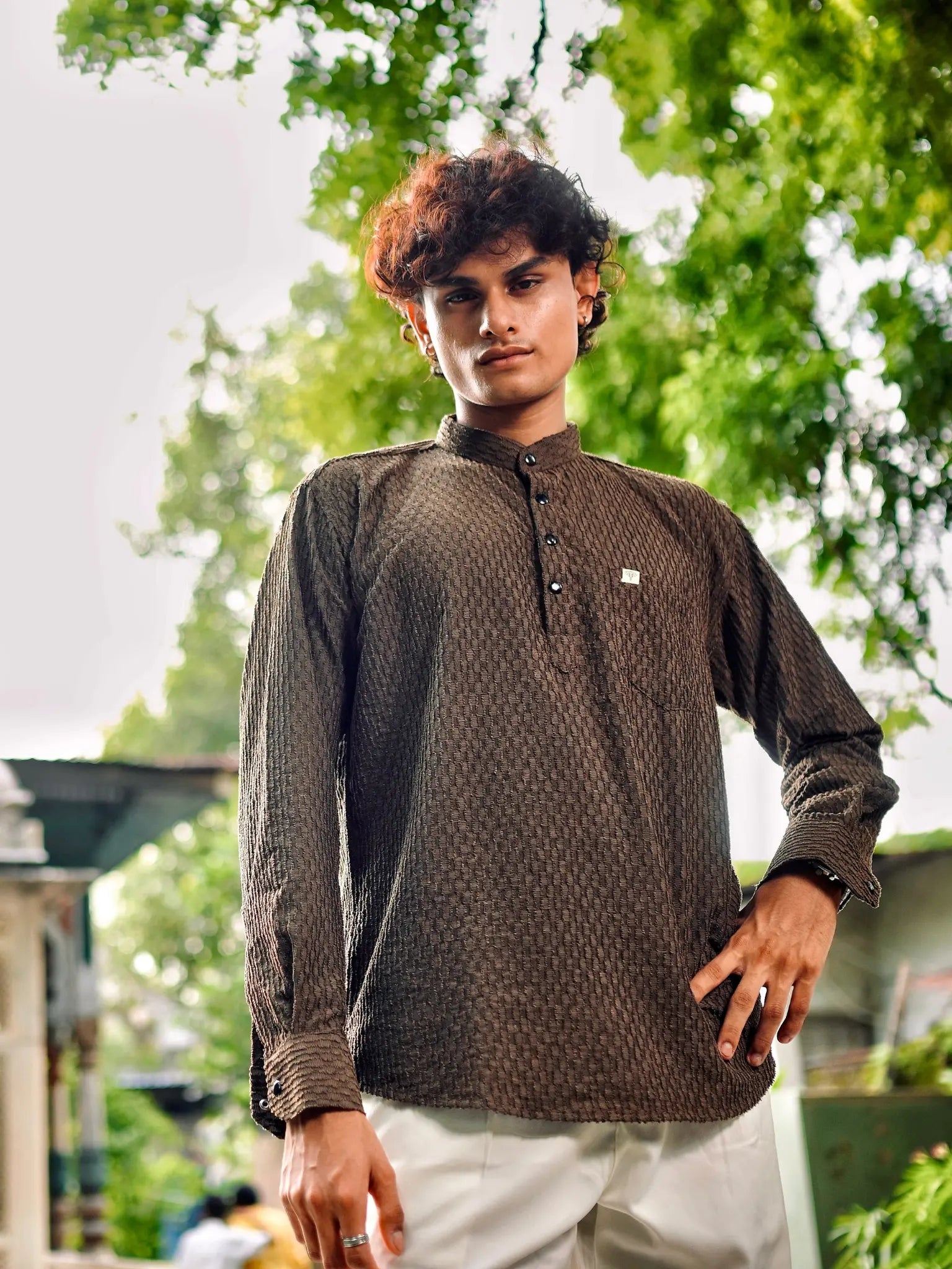 Sage Green Texture Weave Short Kurta