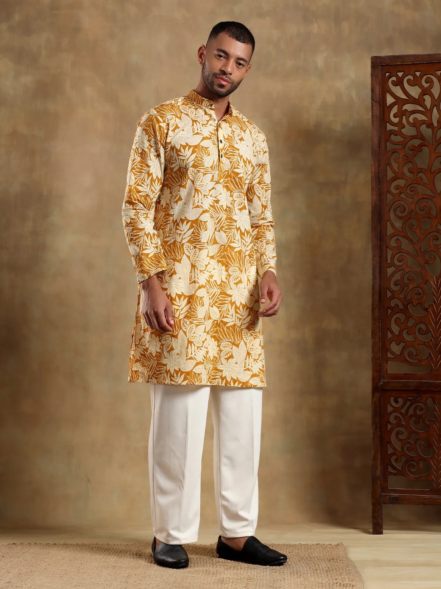 Tropic Mustard Printed Long Kurta & pyjama set