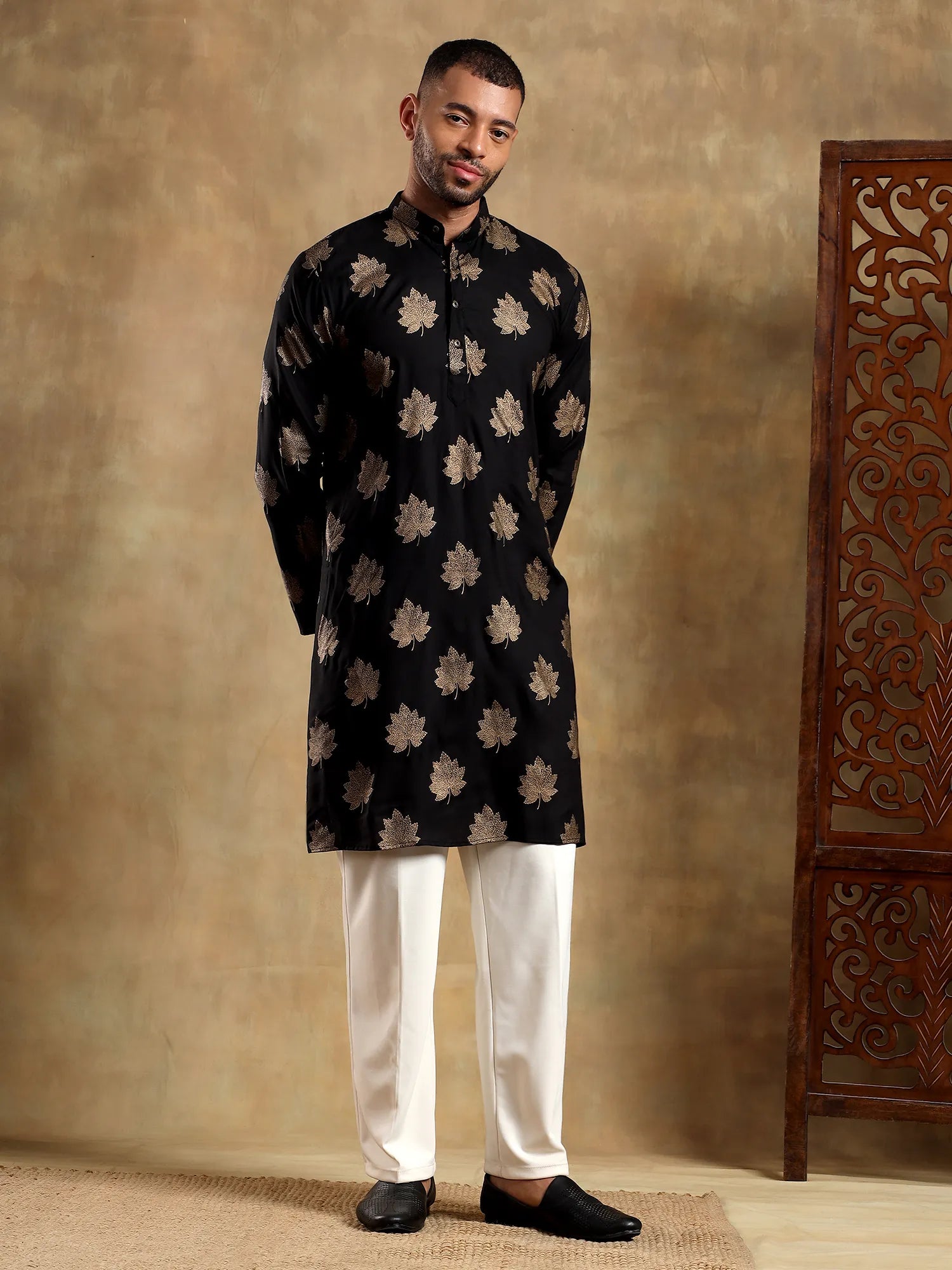 Black gold Leaf Long Kurta
