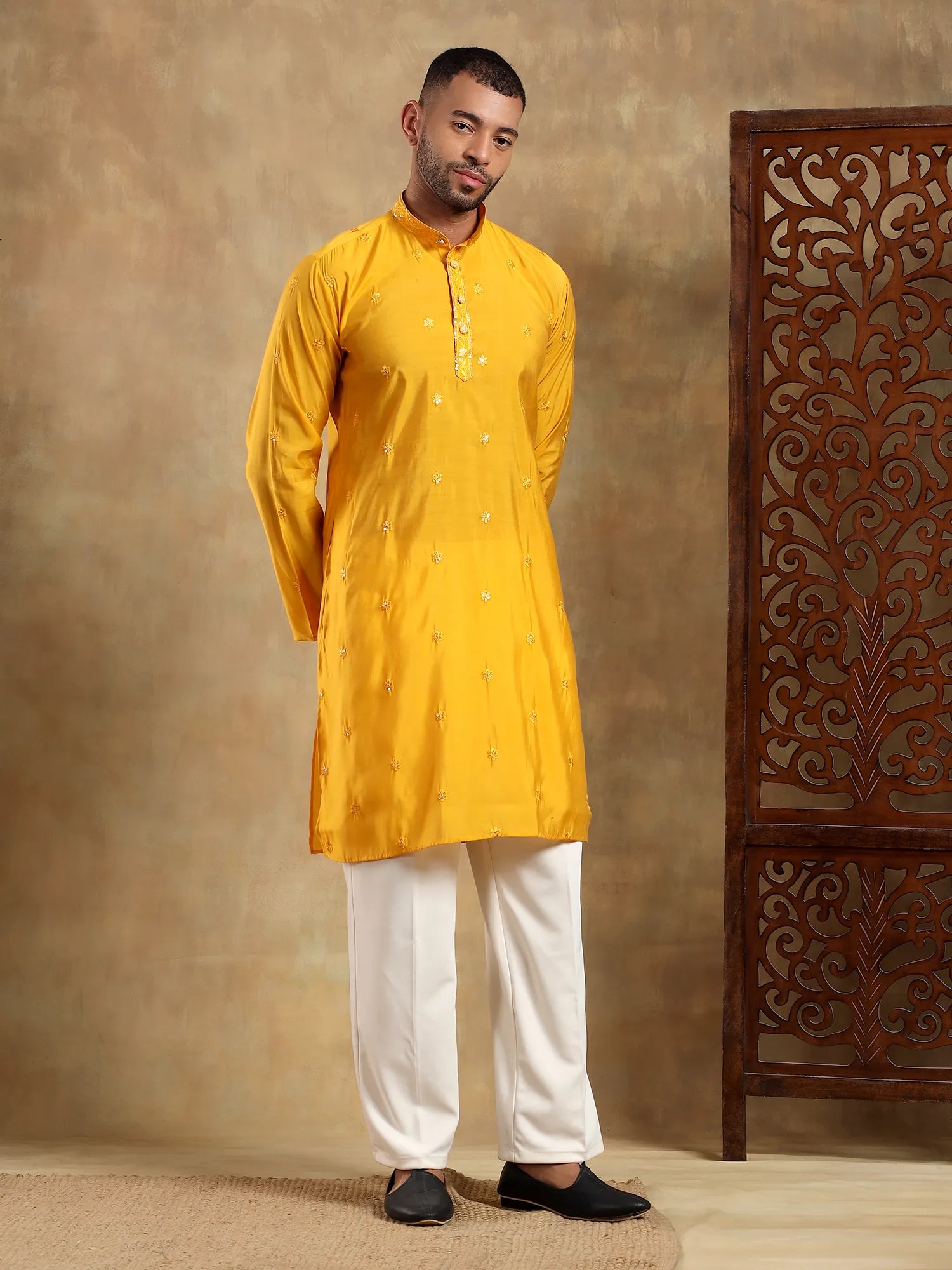 Yellow Embroidered Long Kurta