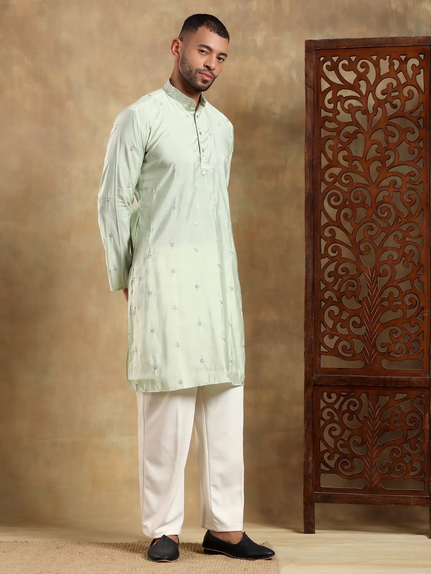 Light Green Embroidered Long Kurta