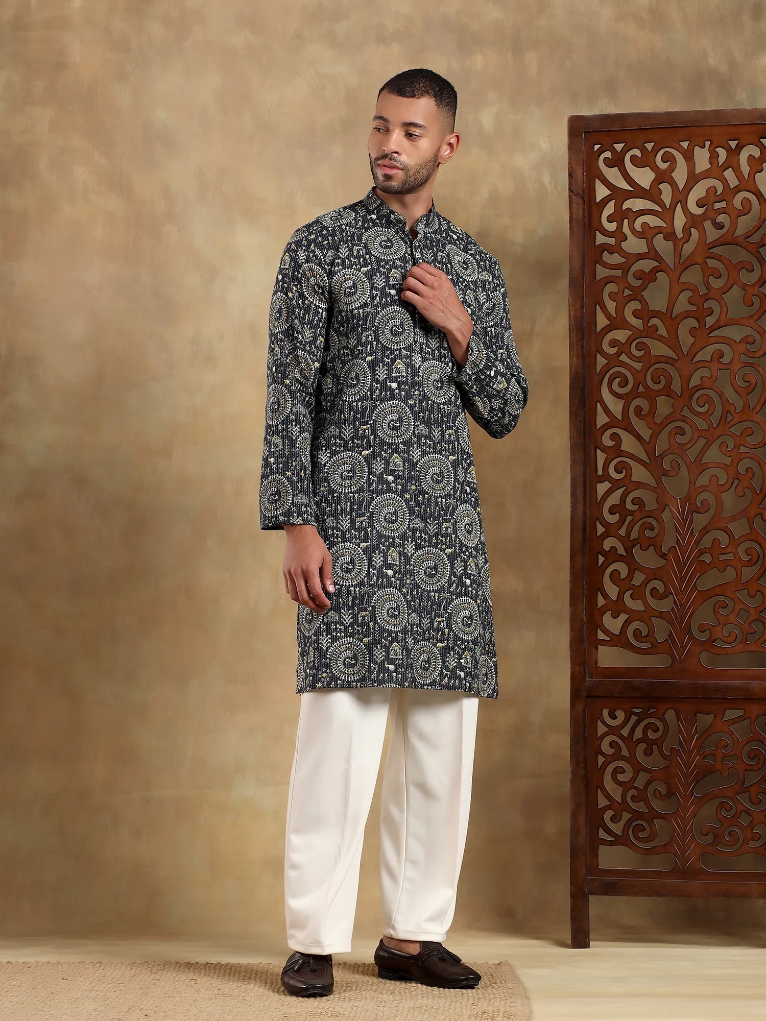 Dusk Kantha Printed Long Kurta & pyjama set