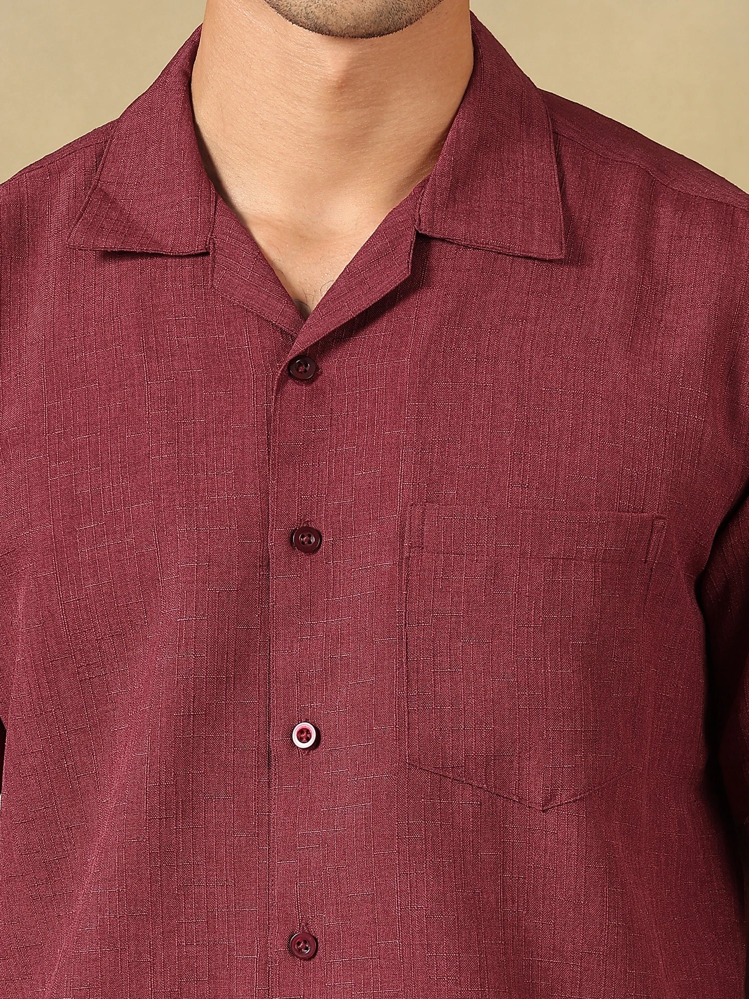 Linen Blend Maroon Co-Ord Set For Men