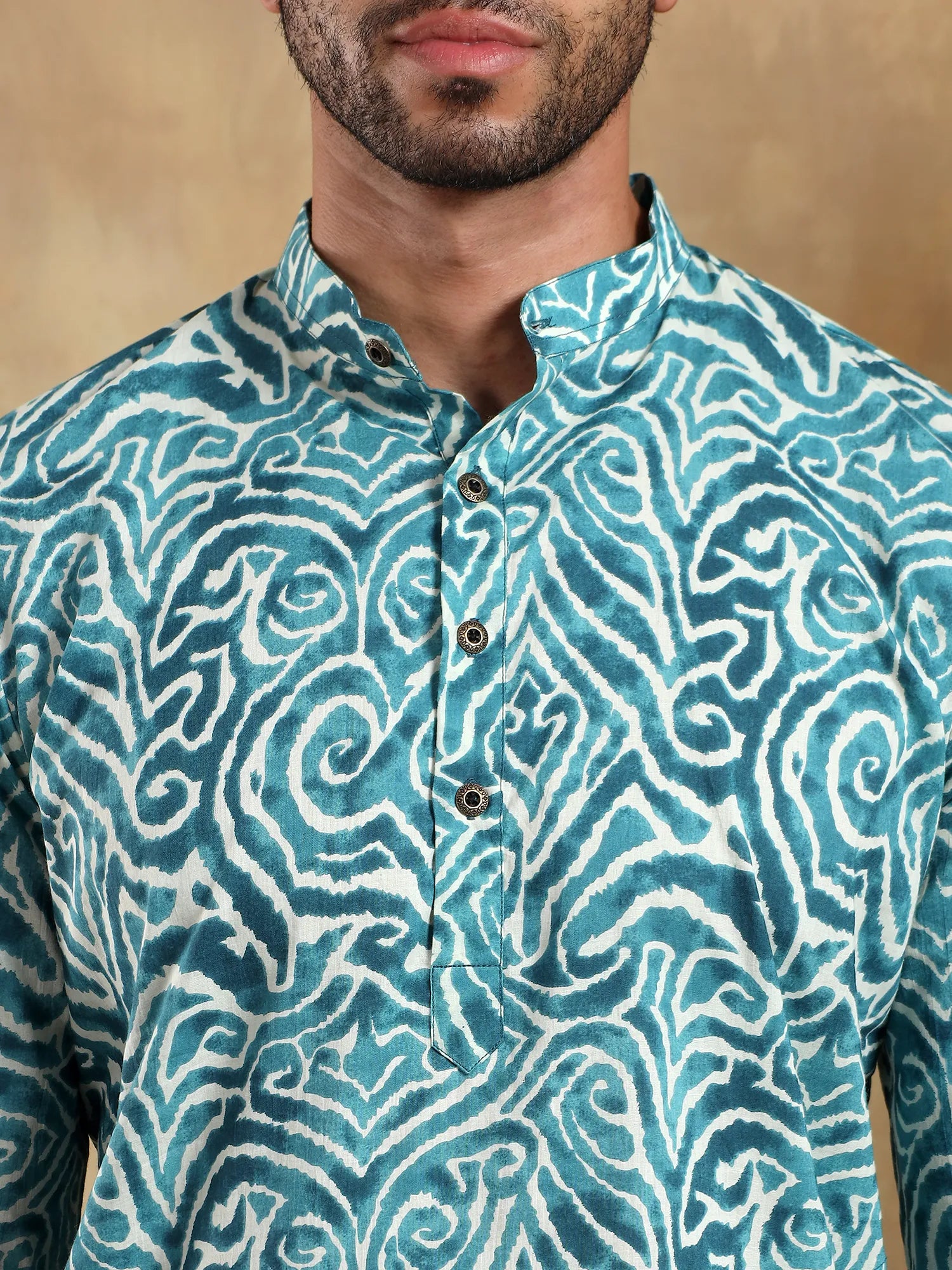 Sky Blue Abstract Printed Long Kurta & pyjama set
