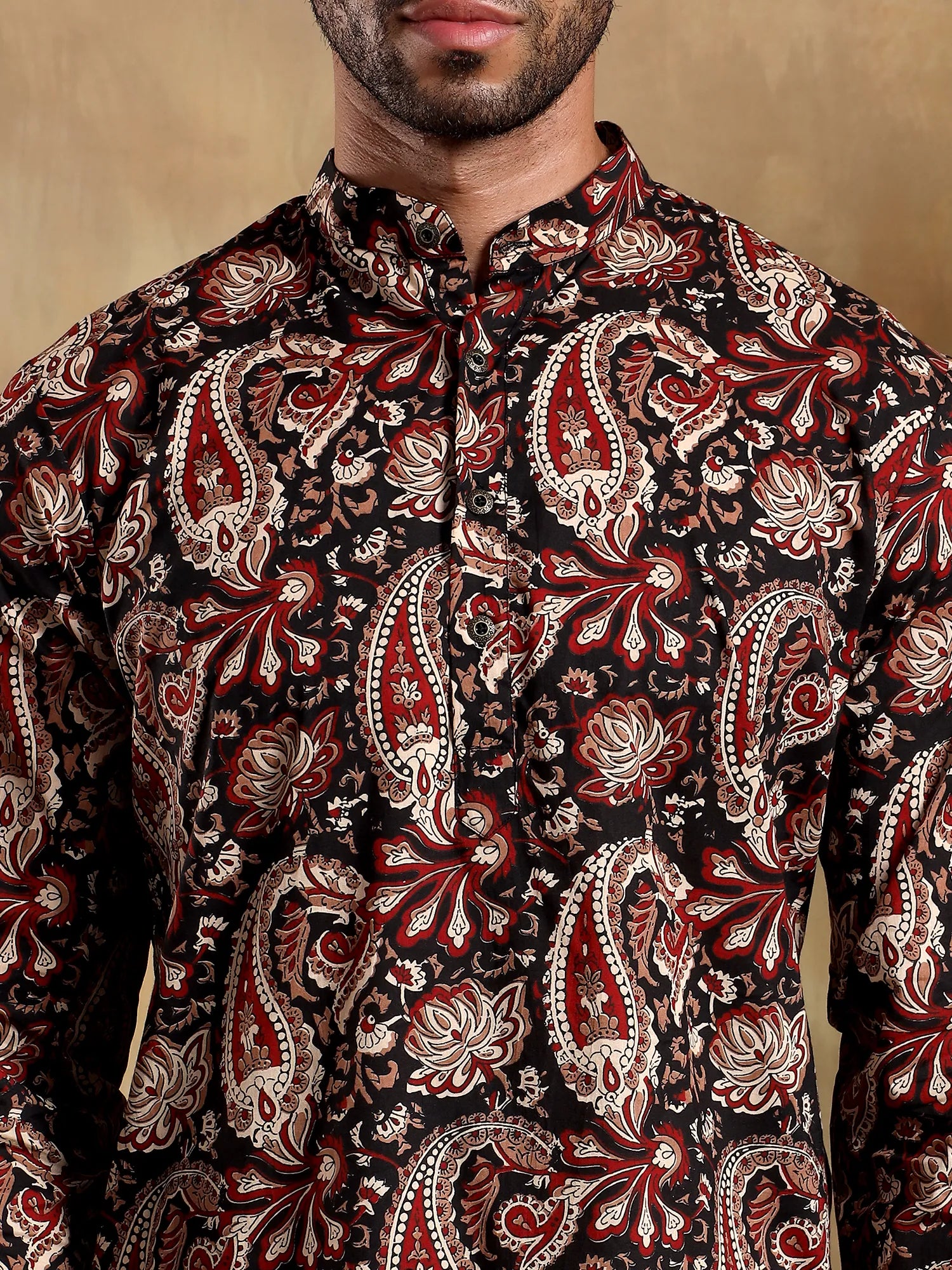 Black Red Paisley Printed Long Kurta & pyjama set